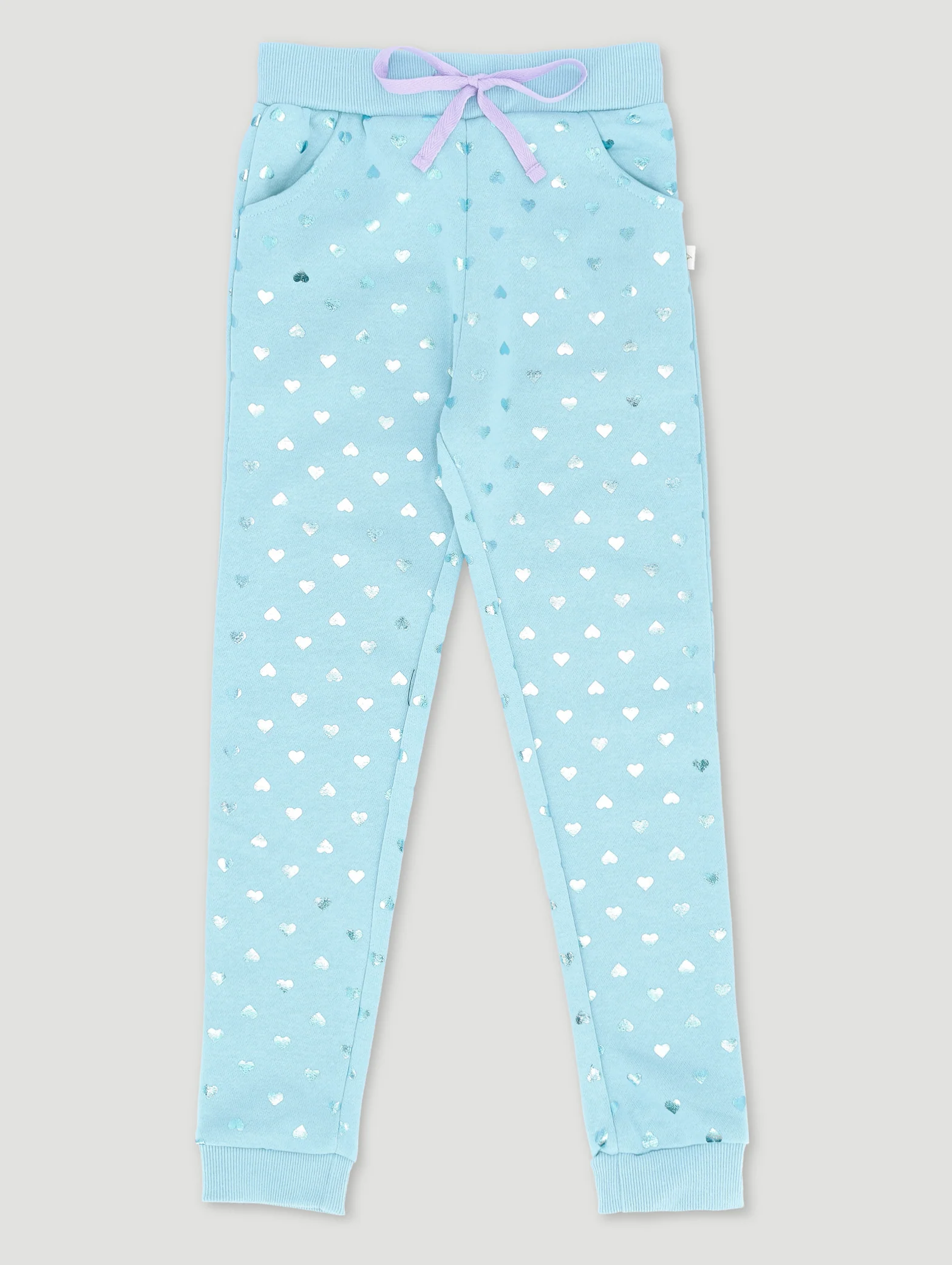 Pre-Girls Embossed Heart Track Pants - Light Blue - Image 2