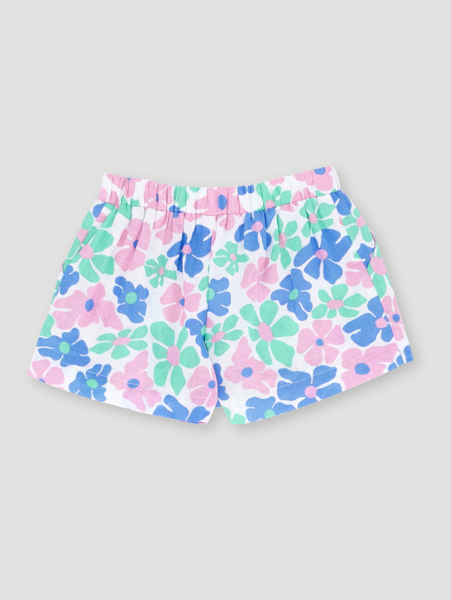 Pre-Girls Floral Flat Front Button Short - Blue - Image 2