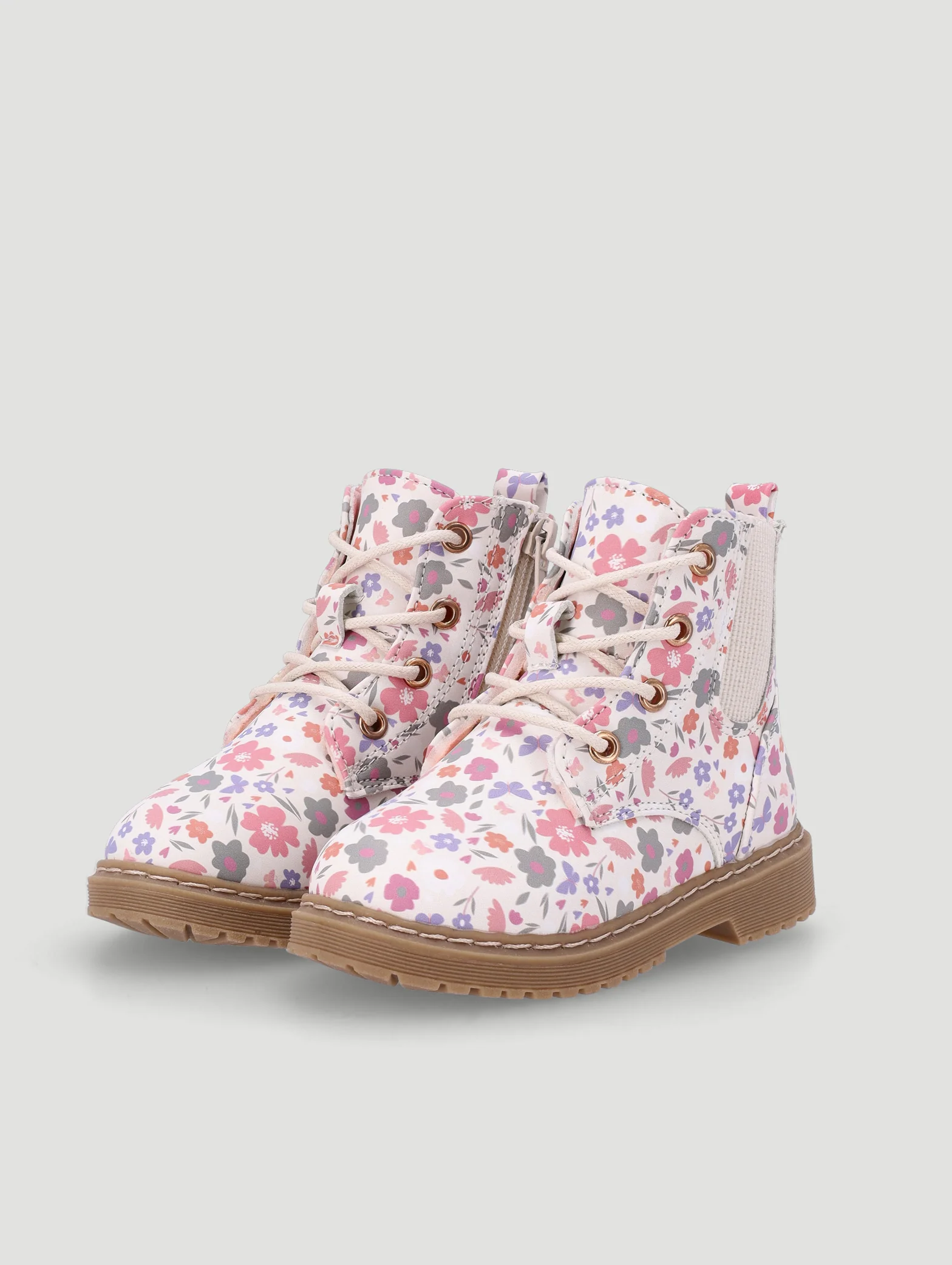 Pre-Girls Floral Print Boot - Cream - Image 2