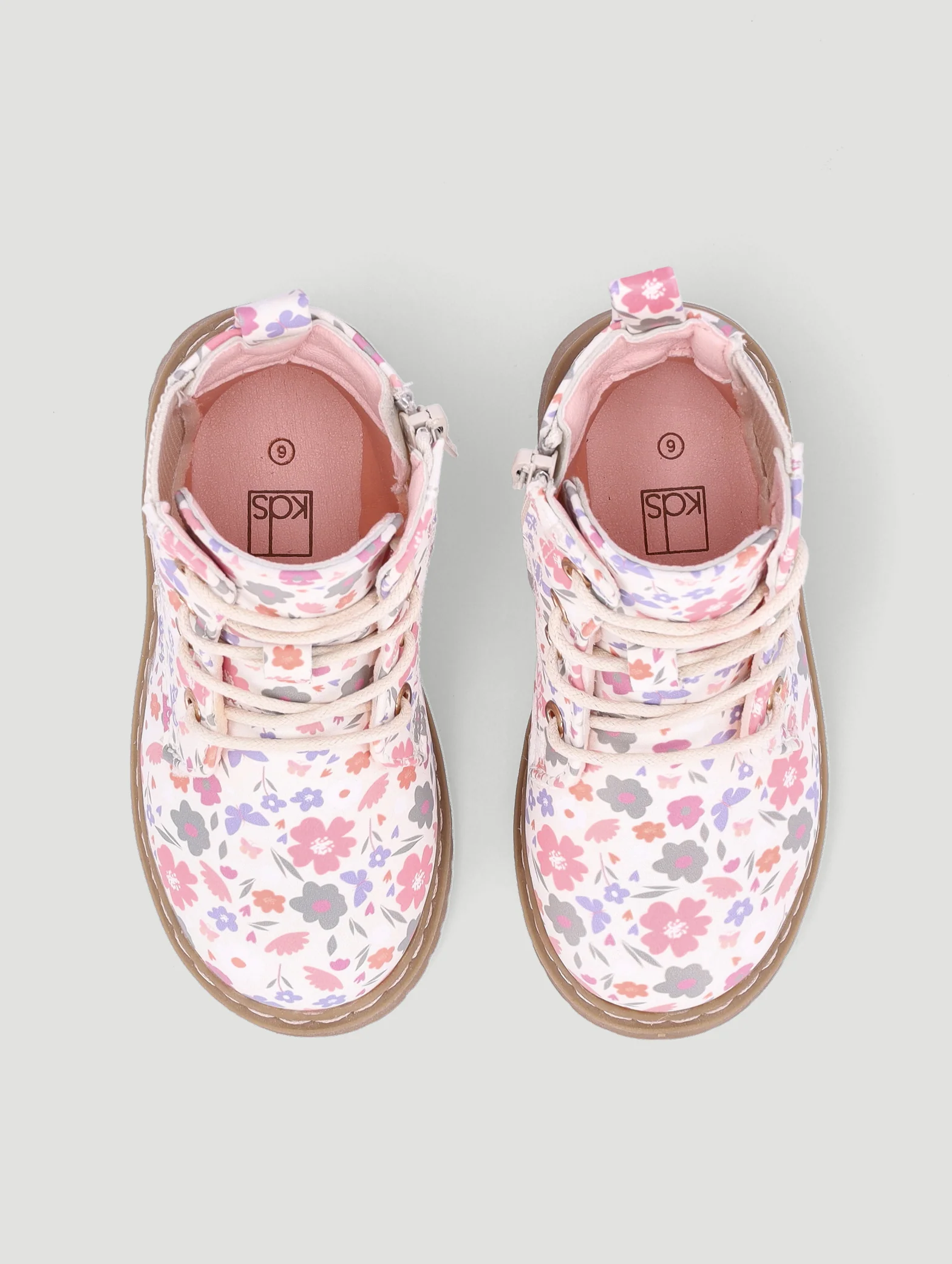 Pre-Girls Floral Print Boot - Cream - Image 3