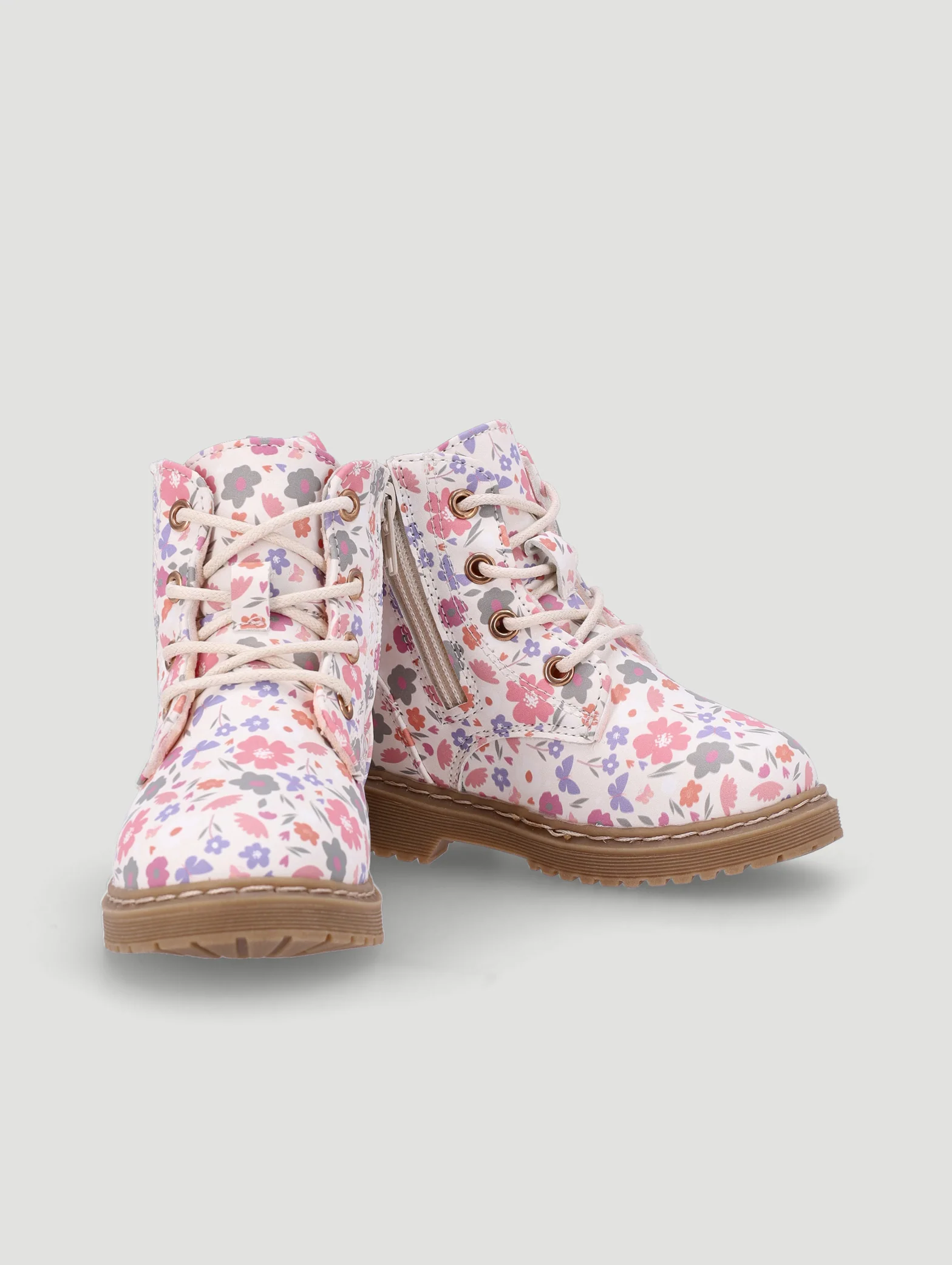 Pre-Girls Floral Print Boot - Cream - Image 4