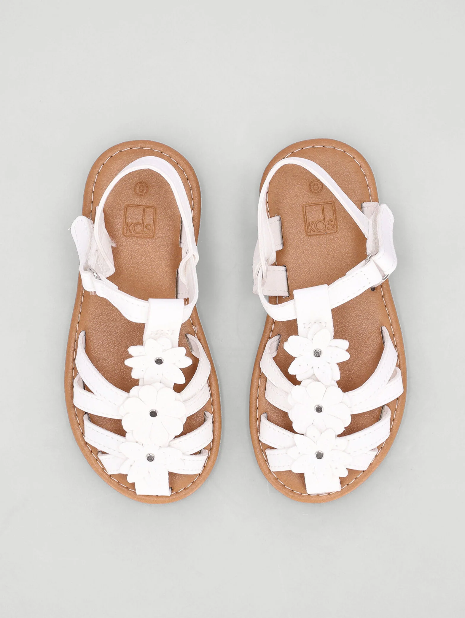 Pre-Girls Flower Caged Sandal - White - Image 5
