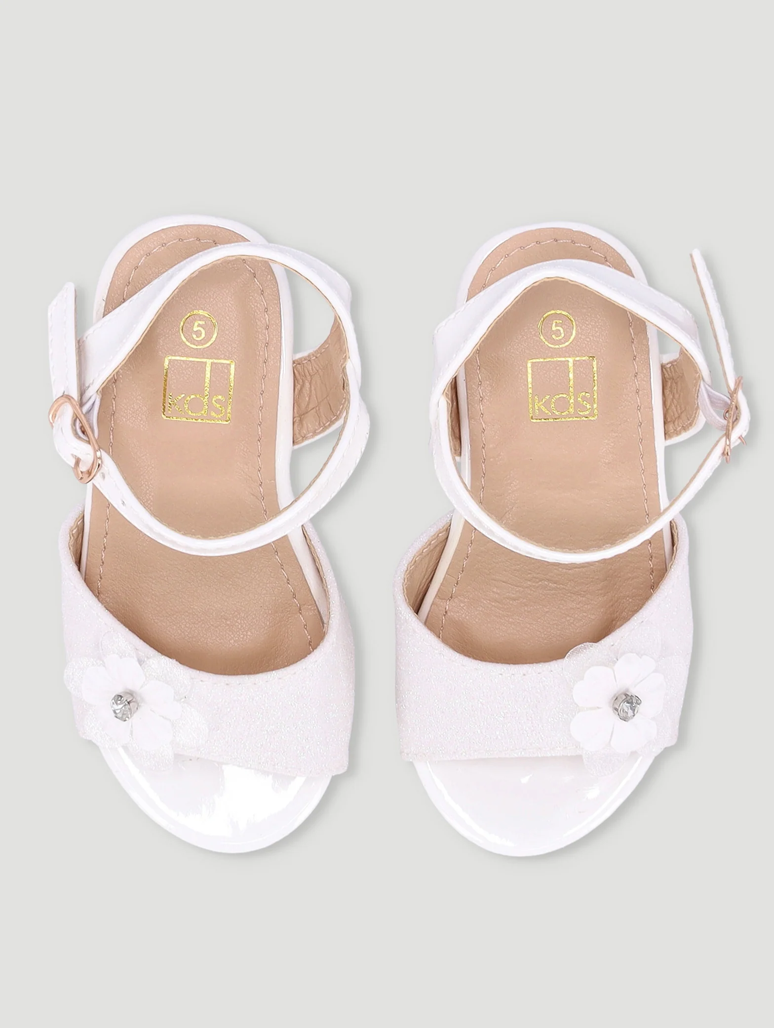 Pre-Girls Flower Heeled Sandal - White - Image 2