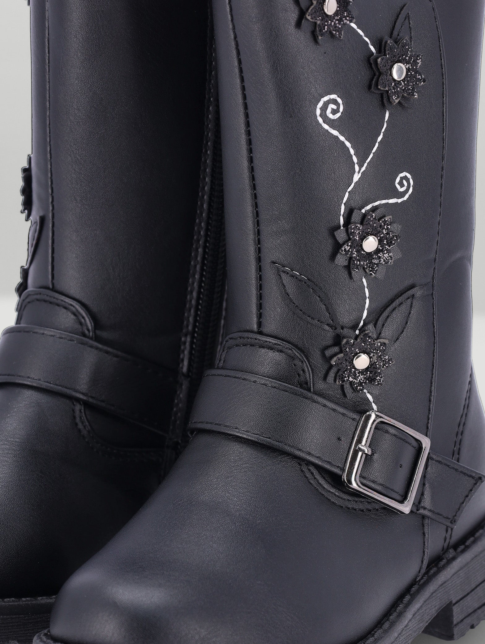 Pre-Girls Flower Long Boot - Black - Image 2