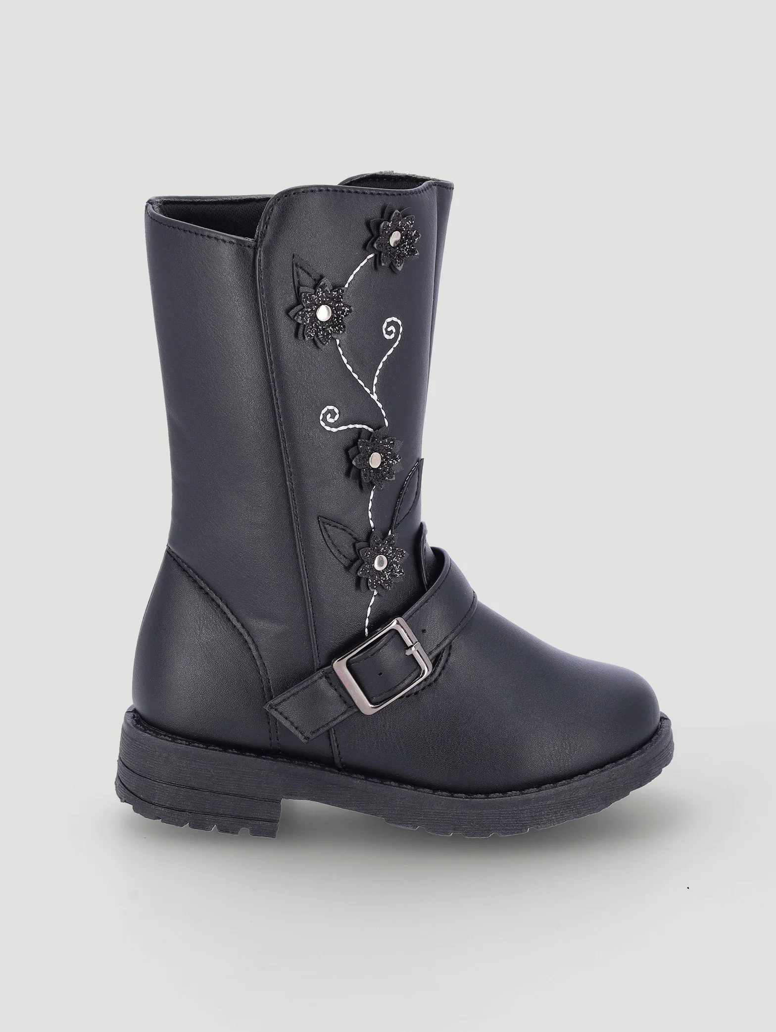 Pre-Girls Flower Long Boot - Black - Image 4