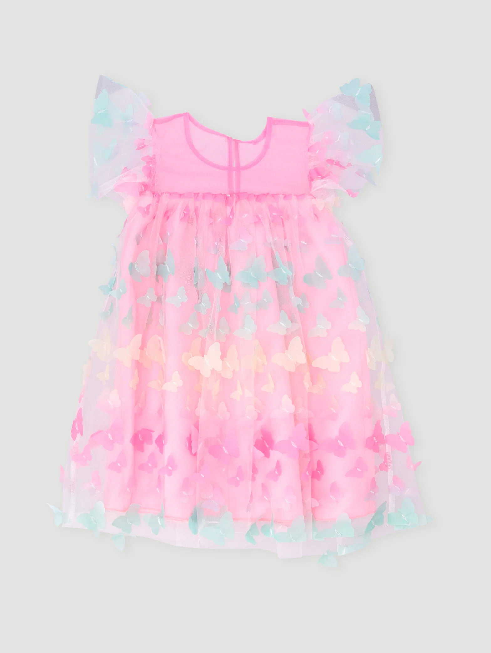 Pre-Girls Flutter Sleeve Butterfly Dress - Pink - Image 2