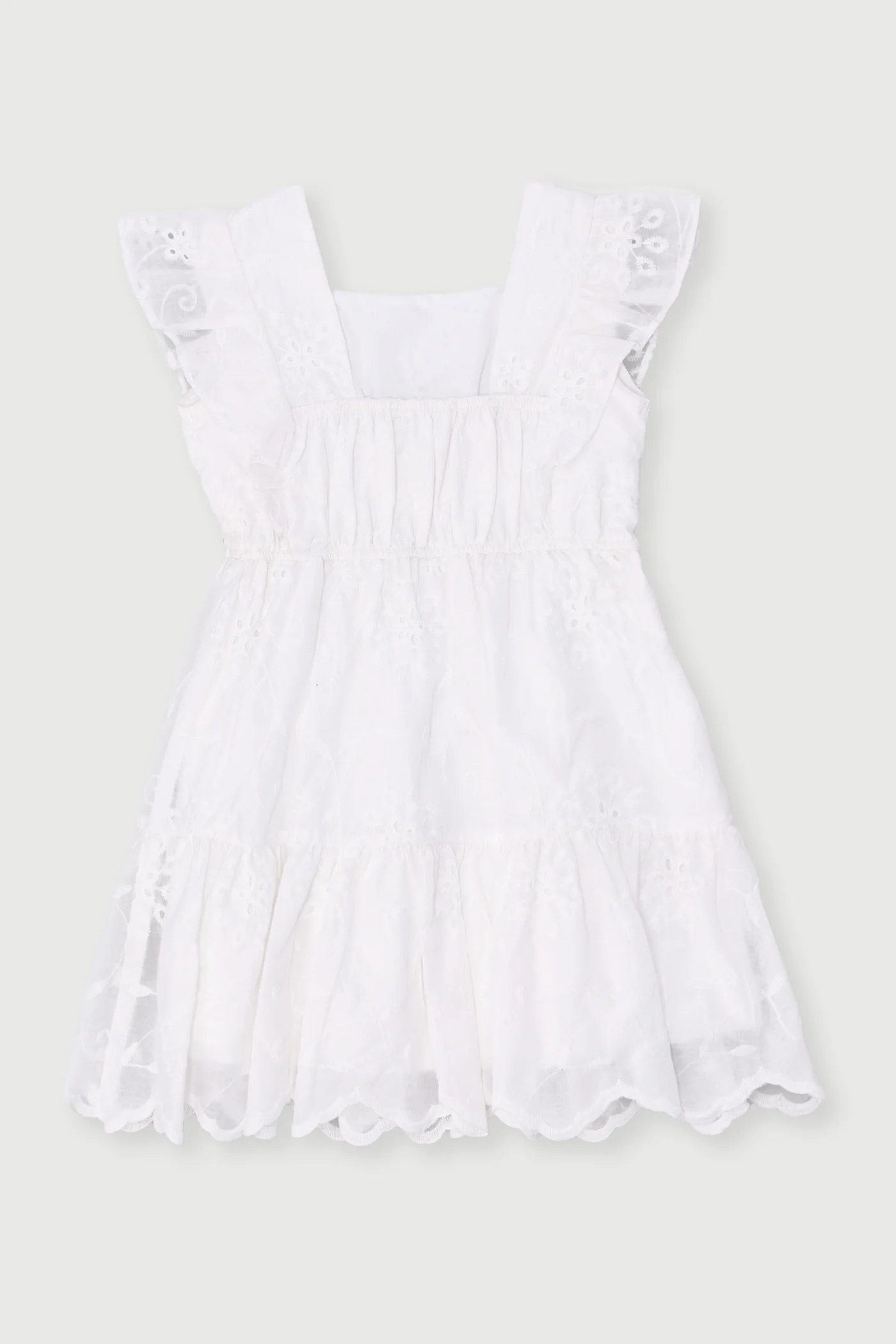 Pre-Girls Flutter Sleeve Anglaise Tiered Dress - White - Image 2