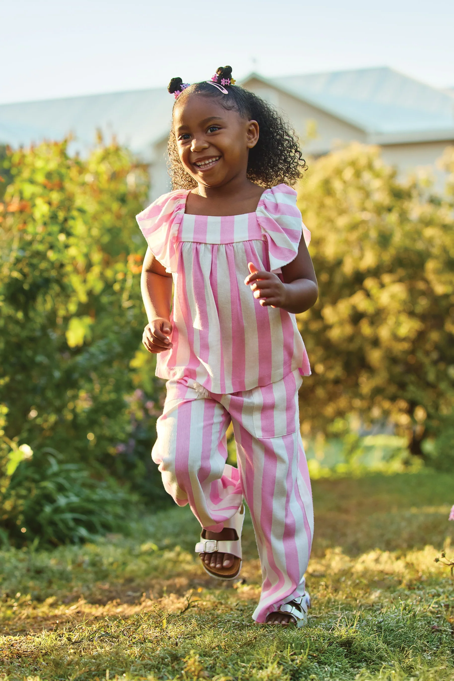 Pre-Girls Paper Bag Stripe Linen Pant - Pink - Image 2