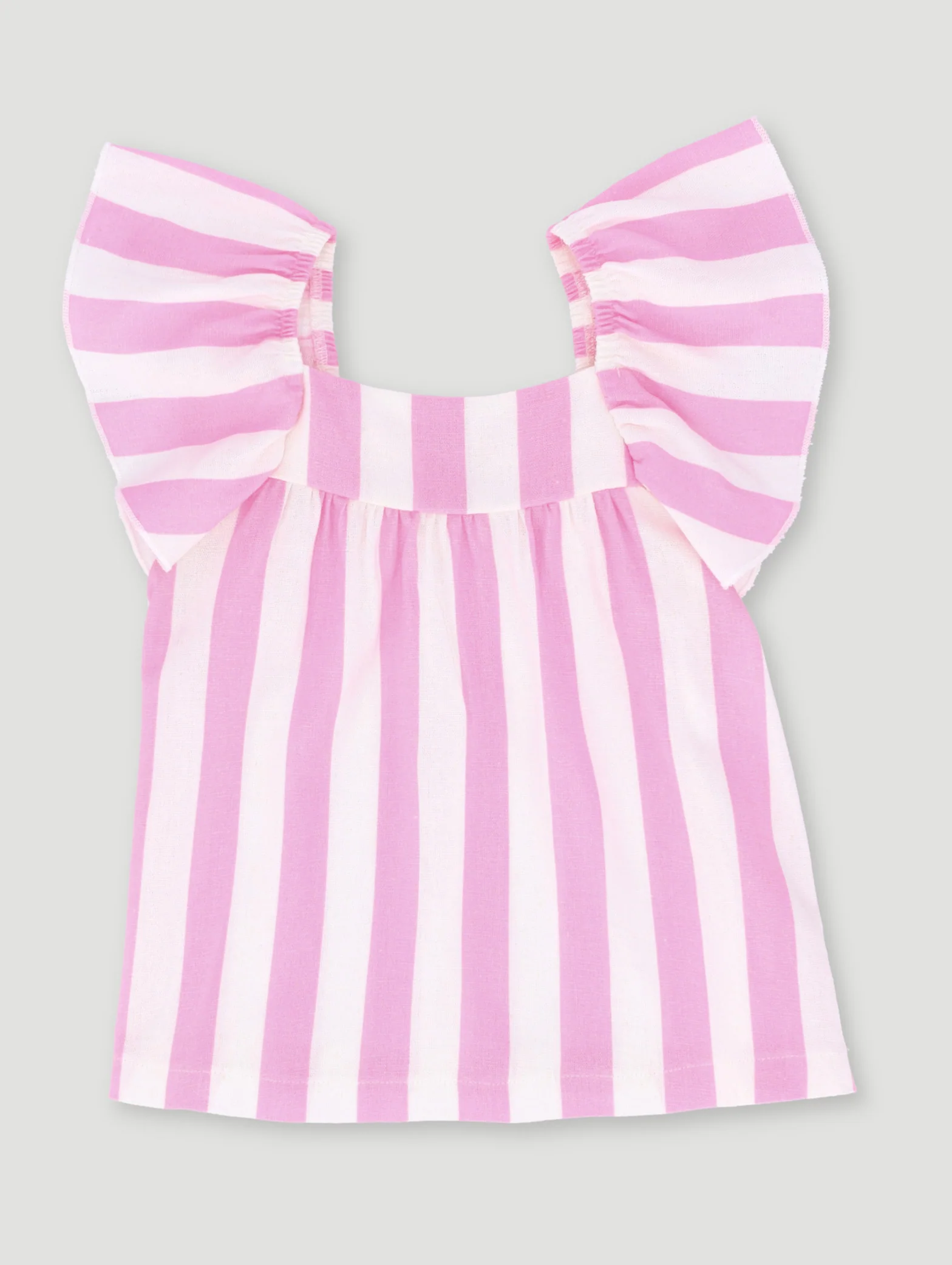 Pre-Girls Frill Sleeve Stripe Linen Blouse - Pink/Stone - Image 2