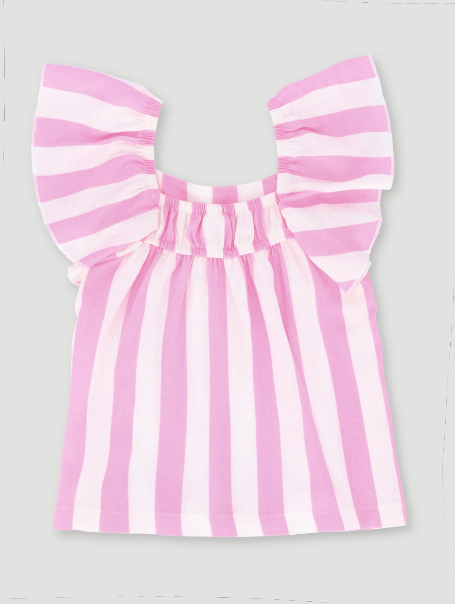 Pre-Girls Frill Sleeve Stripe Linen Blouse - Pink/Stone - Image 3