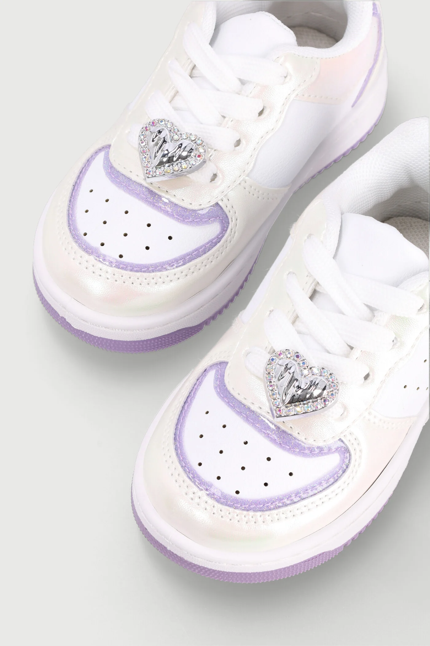 Pre-Girls Glitter Court Sneaker - White/Lilac - Image 2