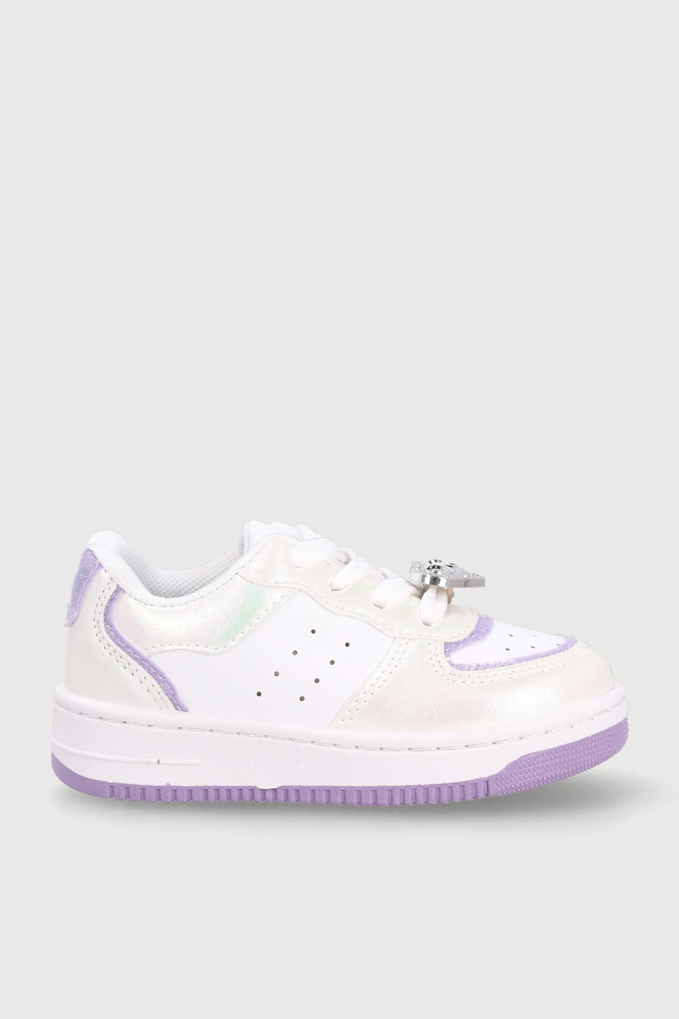 Pre-Girls Glitter Court Sneaker - White/Lilac - Image 3