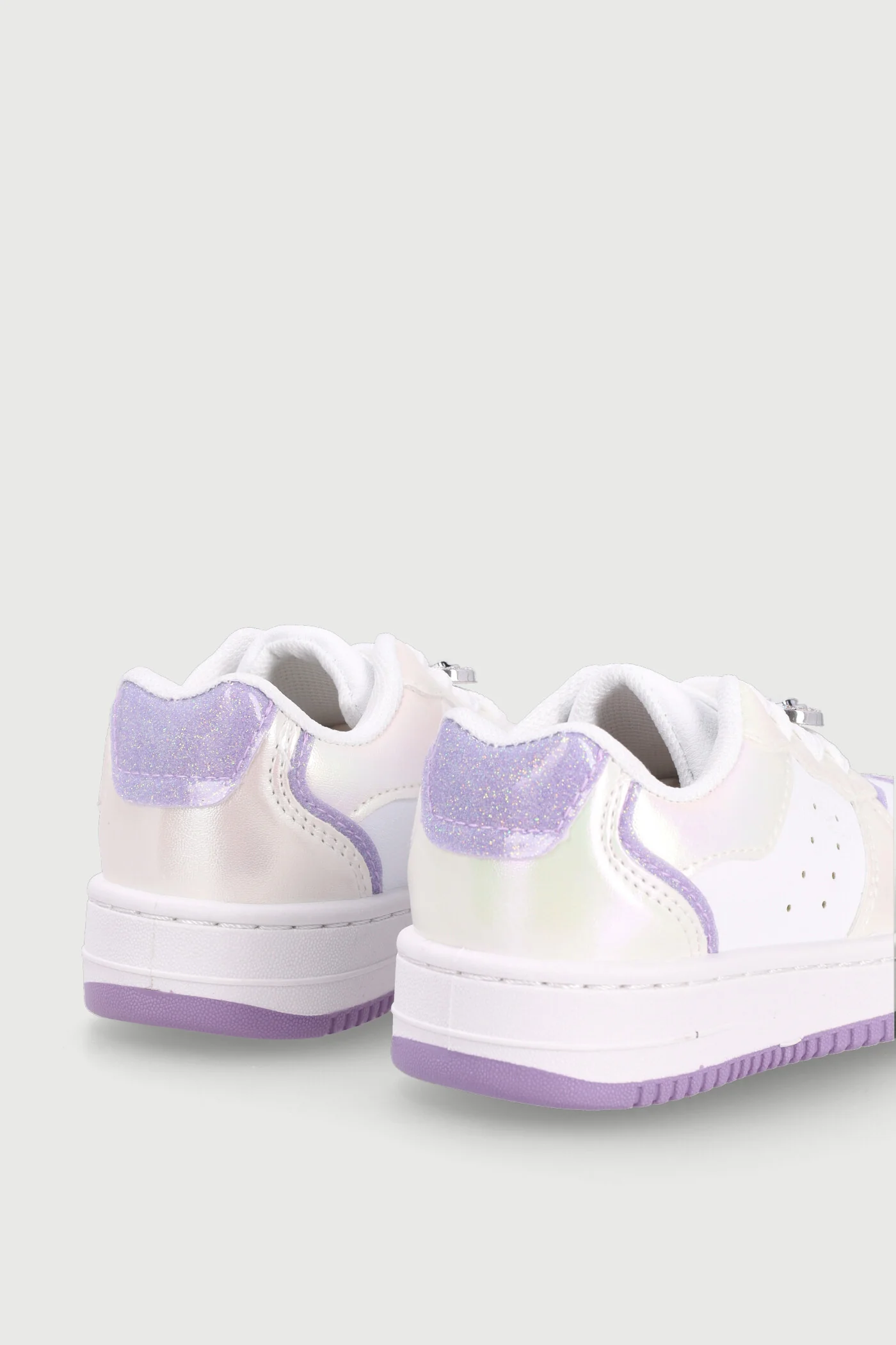 Pre-Girls Glitter Court Sneaker - White/Lilac - Image 4