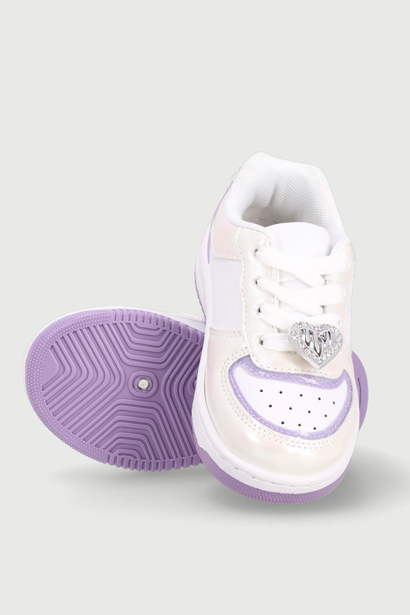 Pre-Girls Glitter Court Sneaker - White/Lilac - Image 5