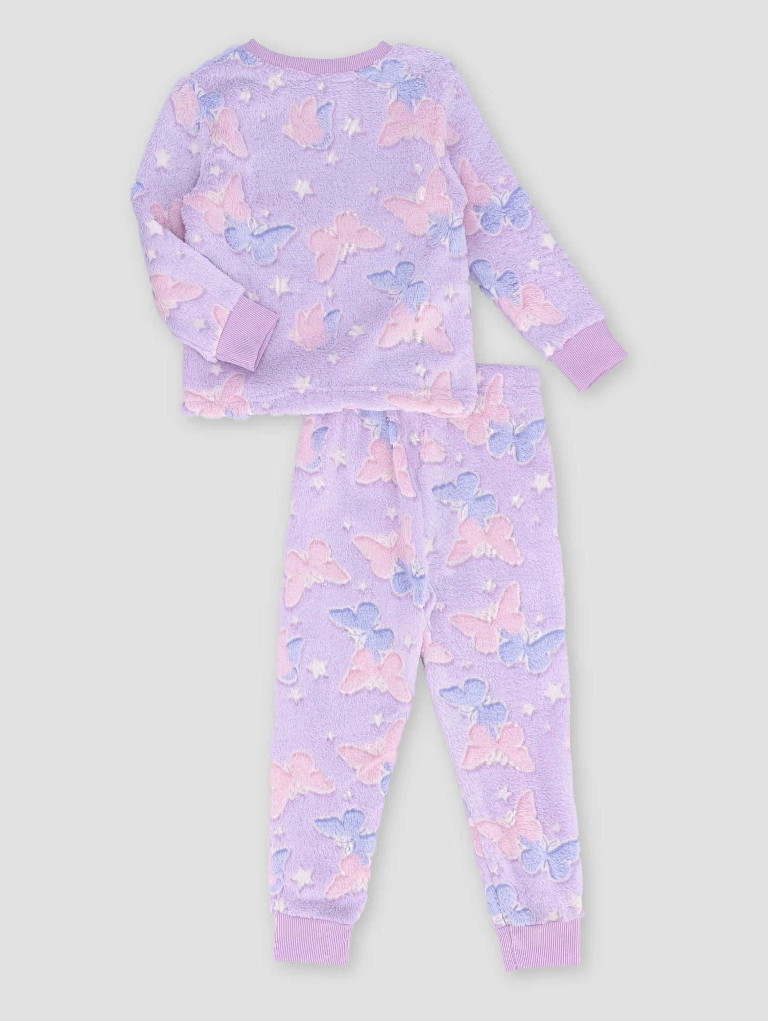 Pre-Girls Glow In The Dark Stars Long Sleeve Sleep Set - Pink/Purple - Image 2