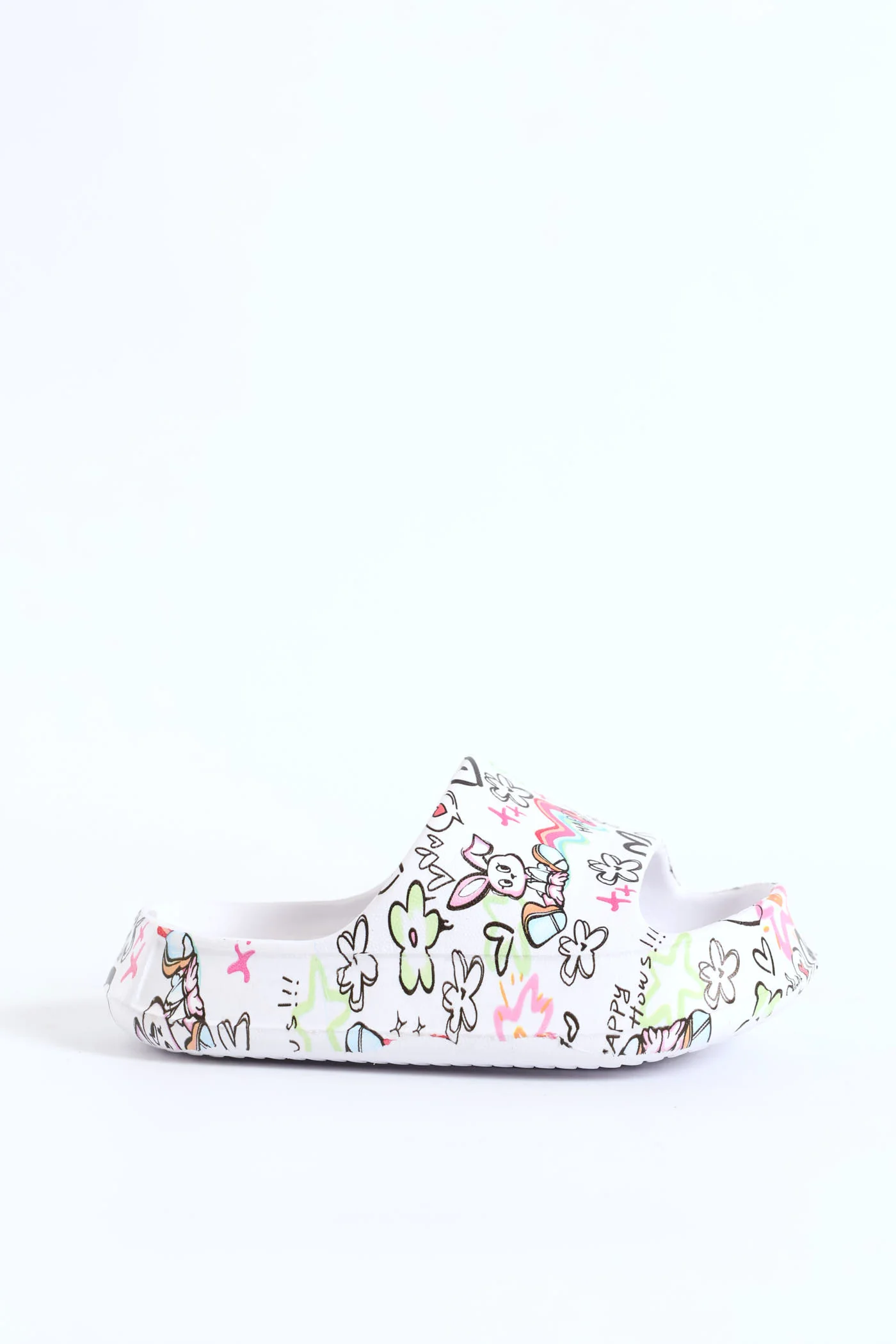 Pre-Girls Graffiti Print Slide - White - Image 3