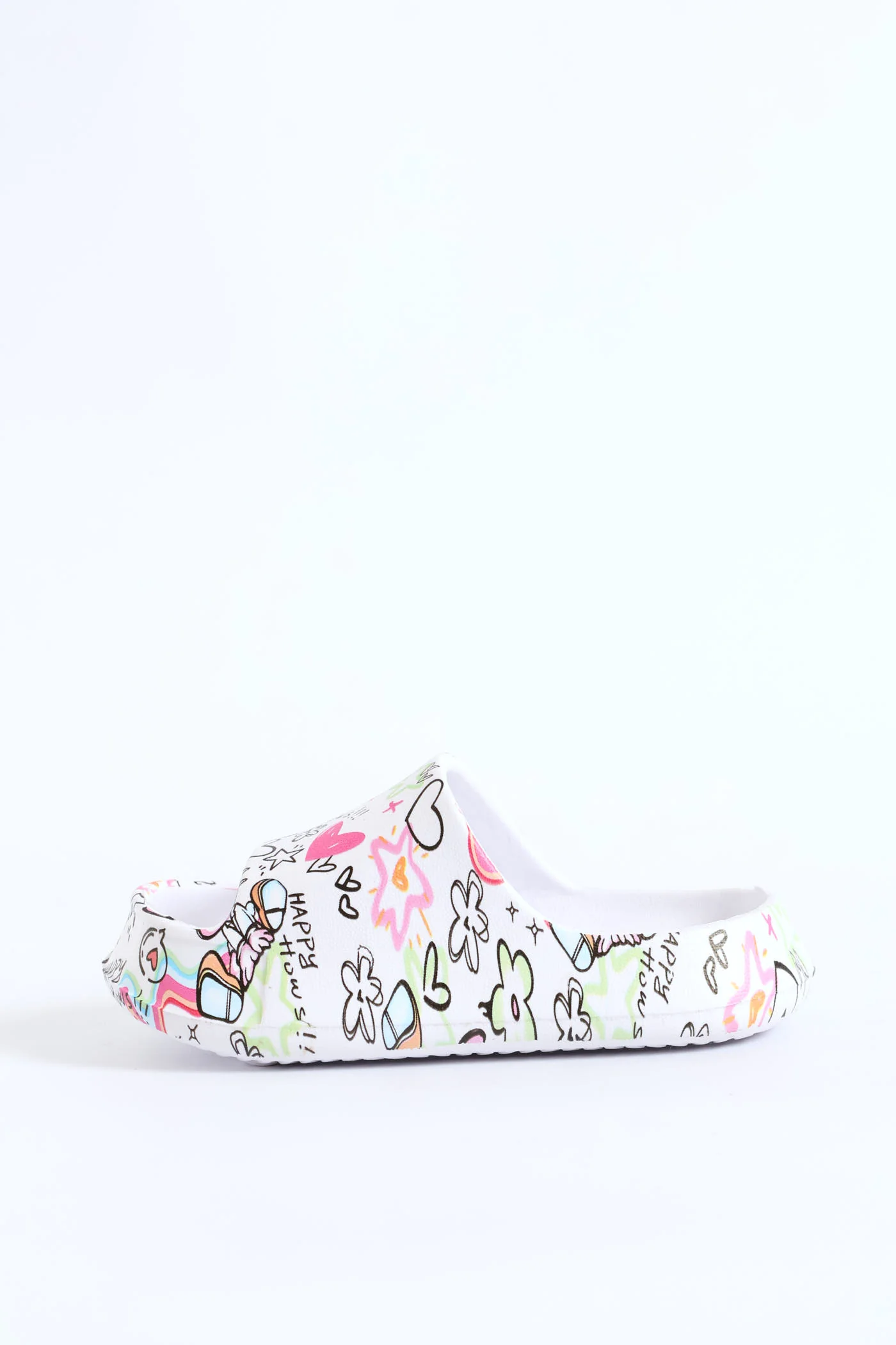 Pre-Girls Graffiti Print Slide - White - Image 4