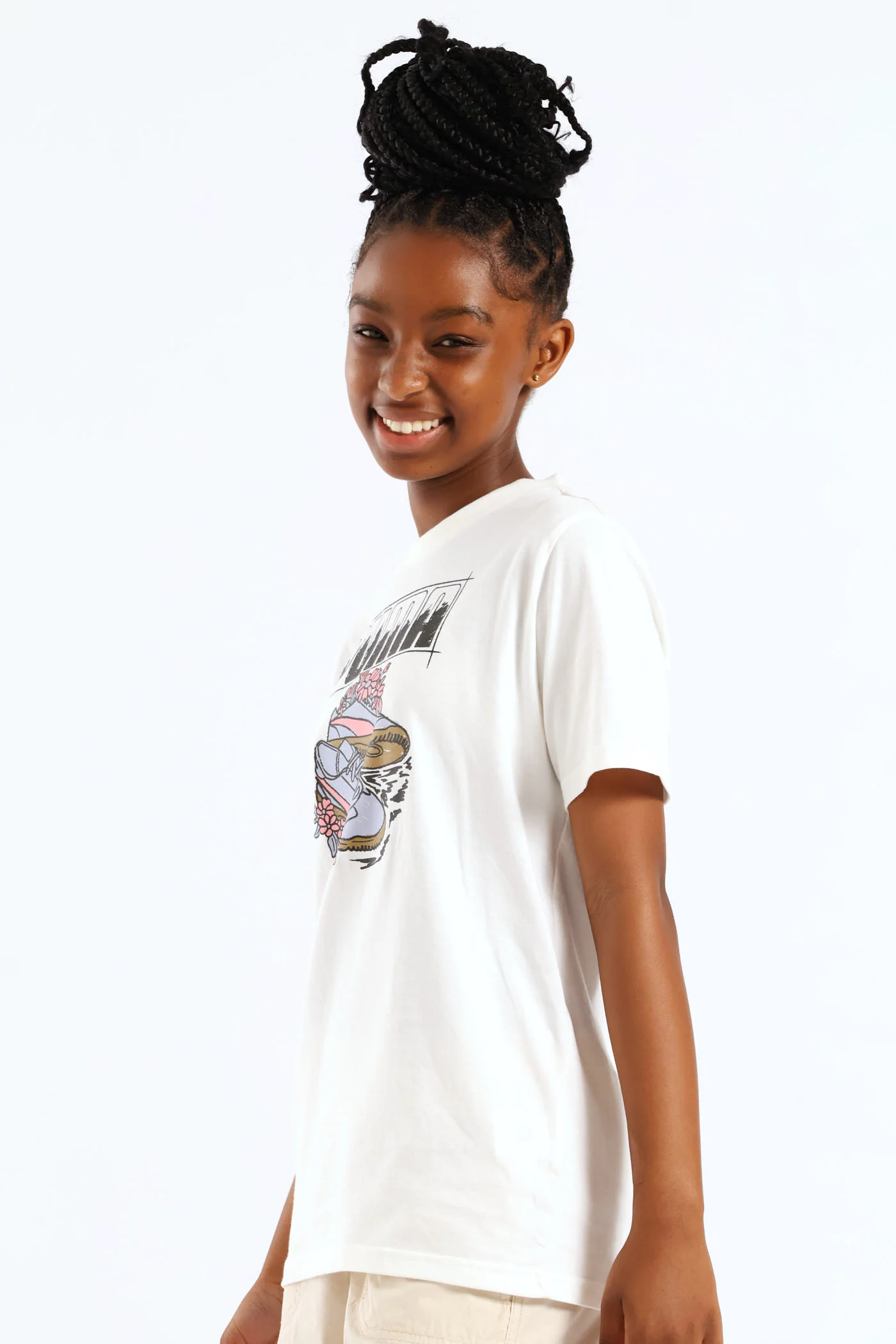 Girls Graphic Sneaker Tee - White - Image 3