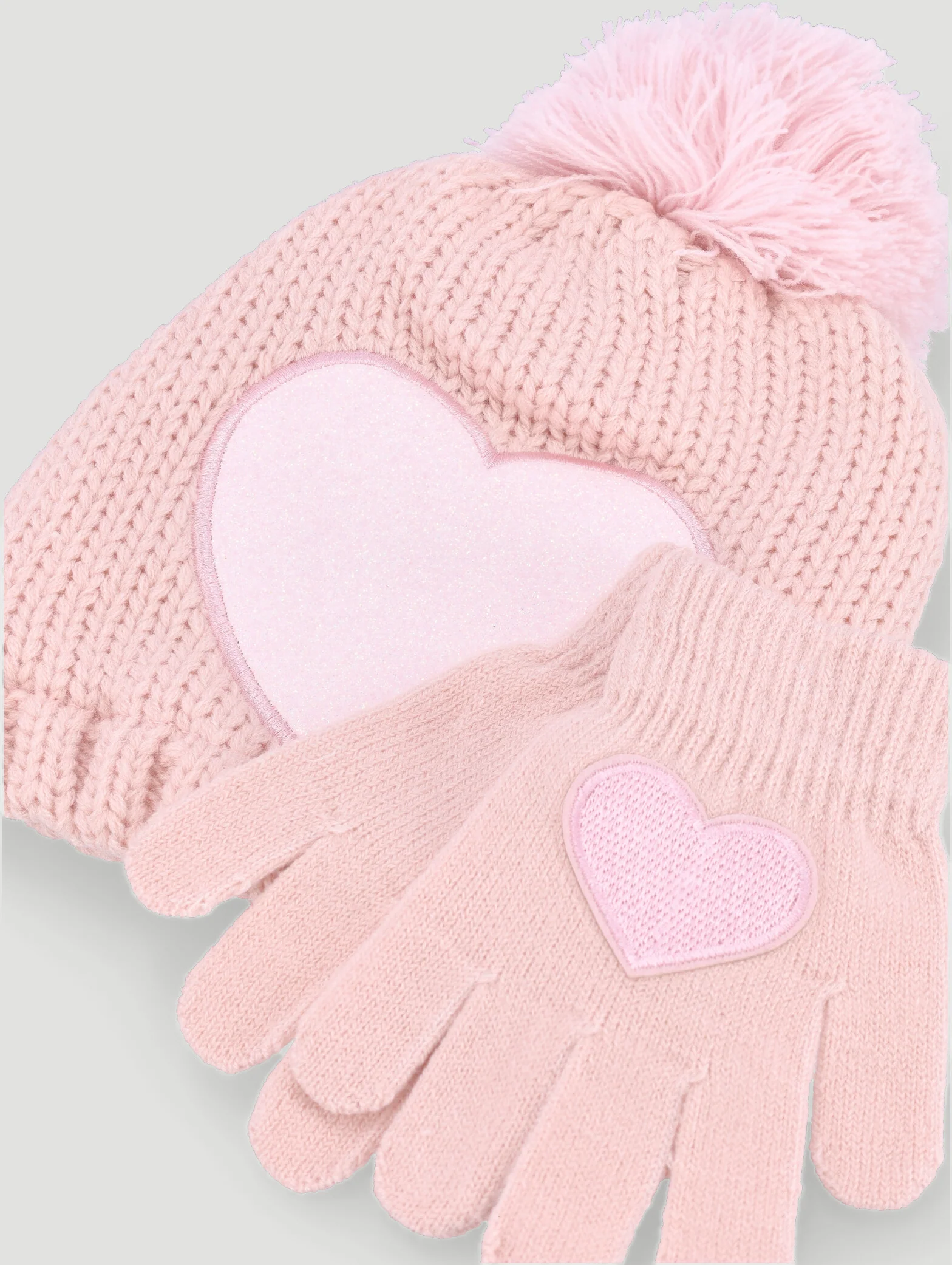 Pre-Girls Heart Beanie & Glove Set - Pink - Image 2