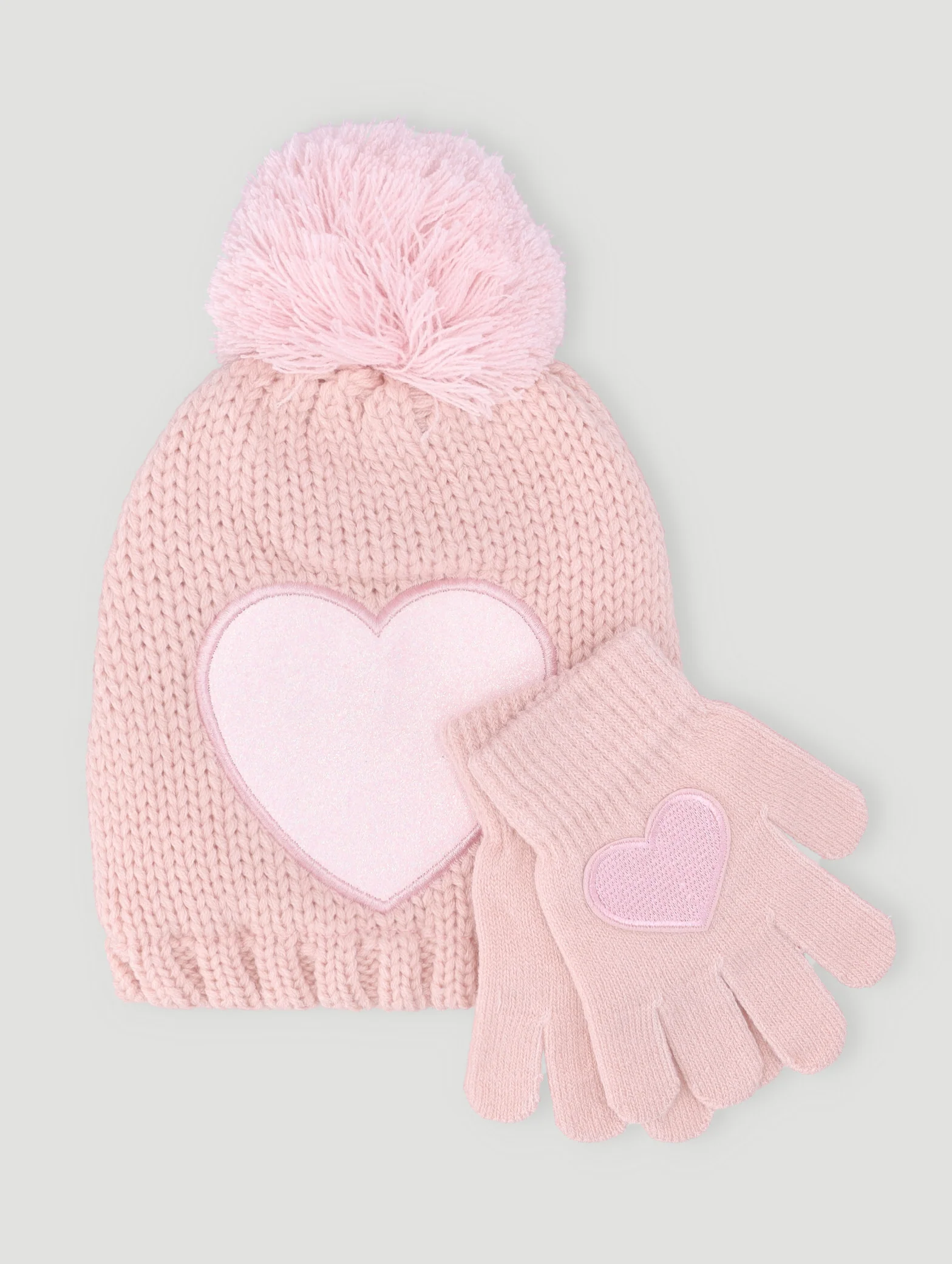 Pre-Girls Heart Beanie & Glove Set - Pink - Image 3