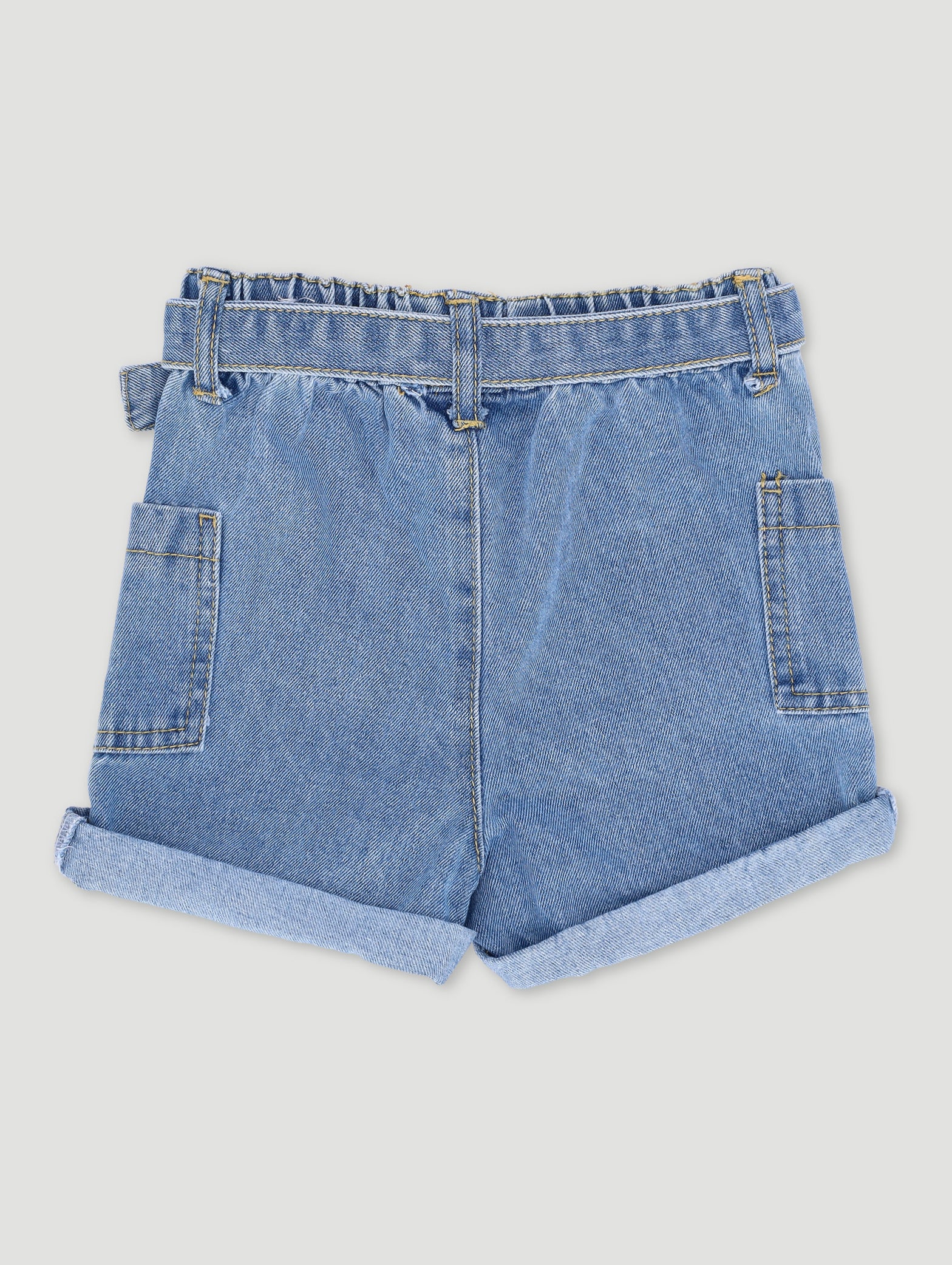 Pre-Girls Heart Buckle Paperbag Shorts - Mid Blue - Image 2