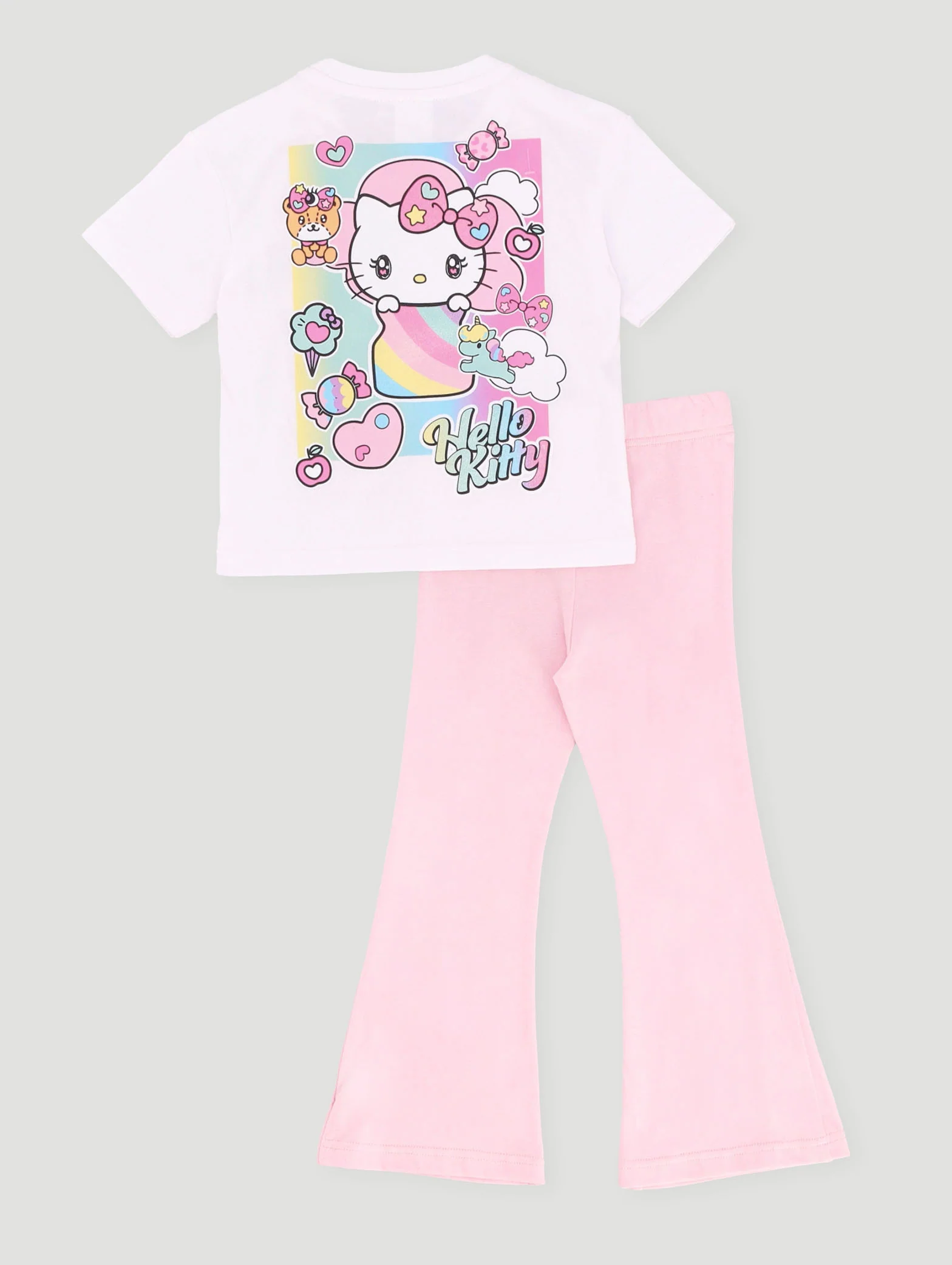 Pre-Girls Hello Kitty Tee & Flare Leg Pant Set - White - Image 2