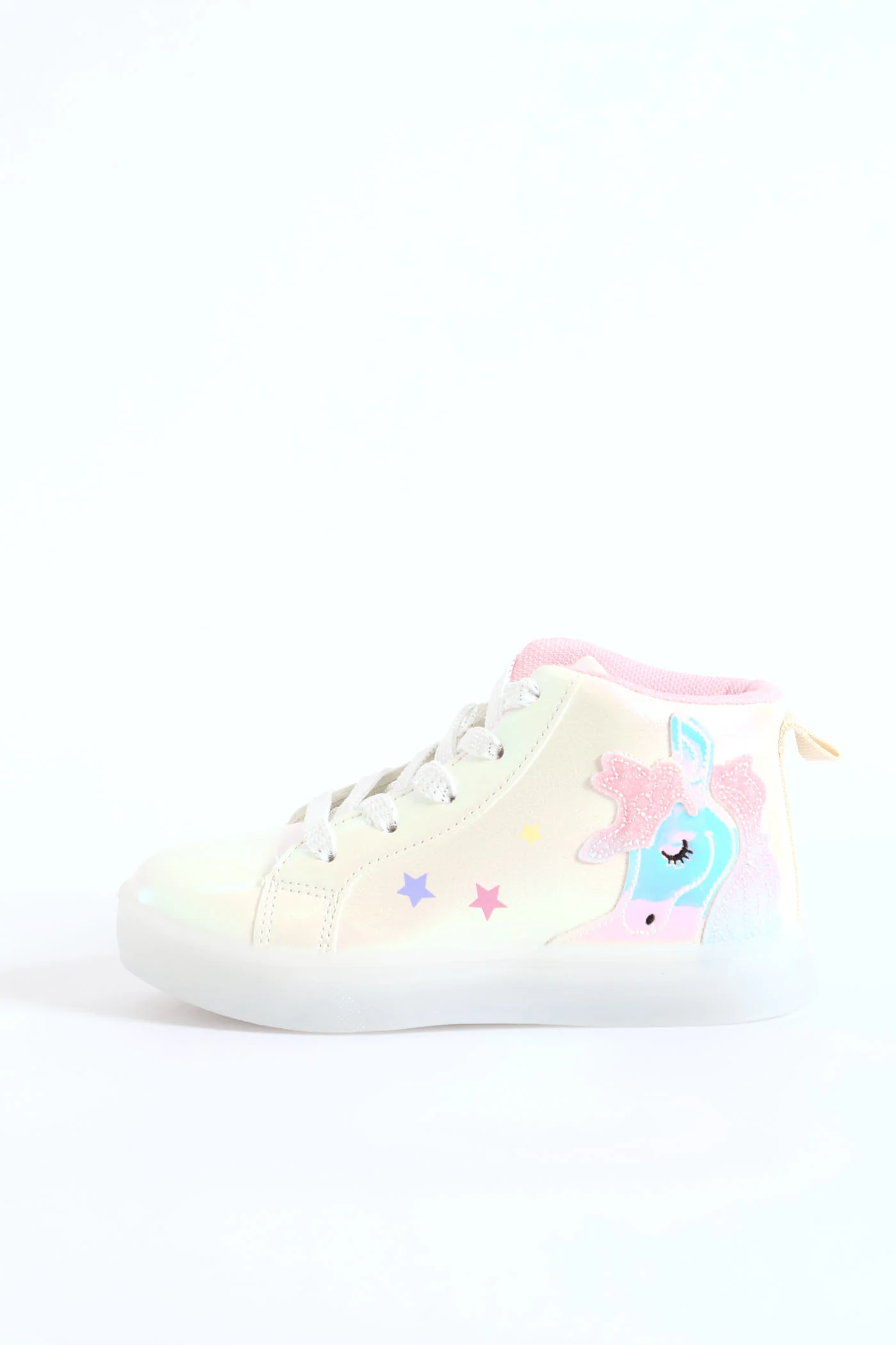 Pre-Girls Holo Light Up Unicorn Hitop Sneaker - White - Image 4