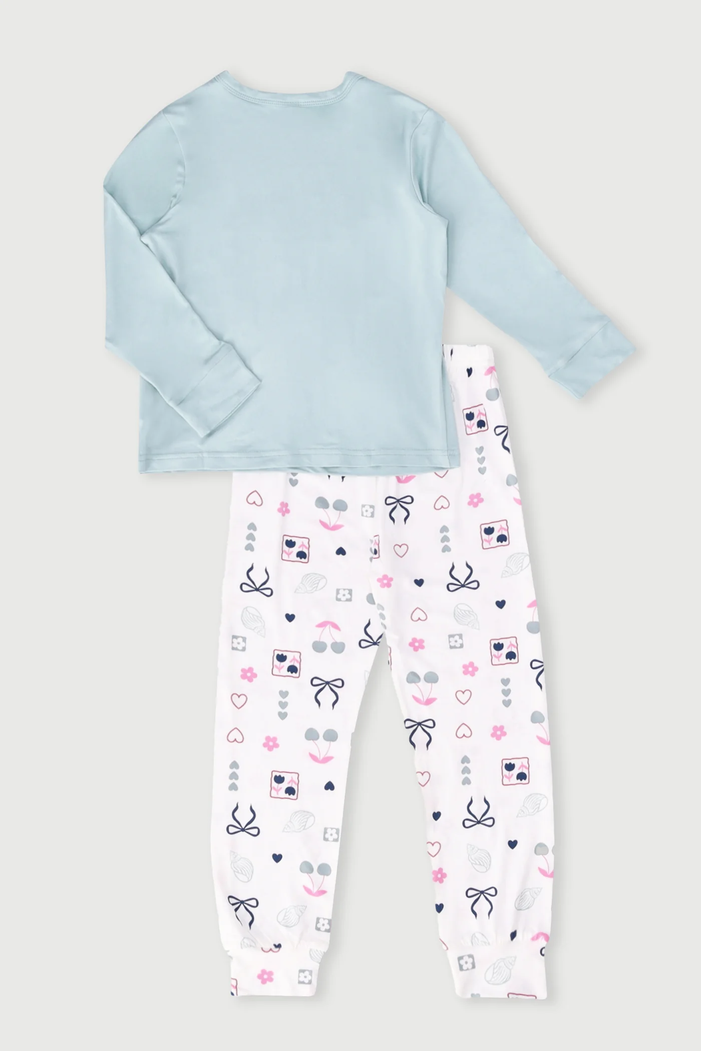 Pre-Girls Long Sleeve Bows & Shells Sleep Set - Sage - Image 2
