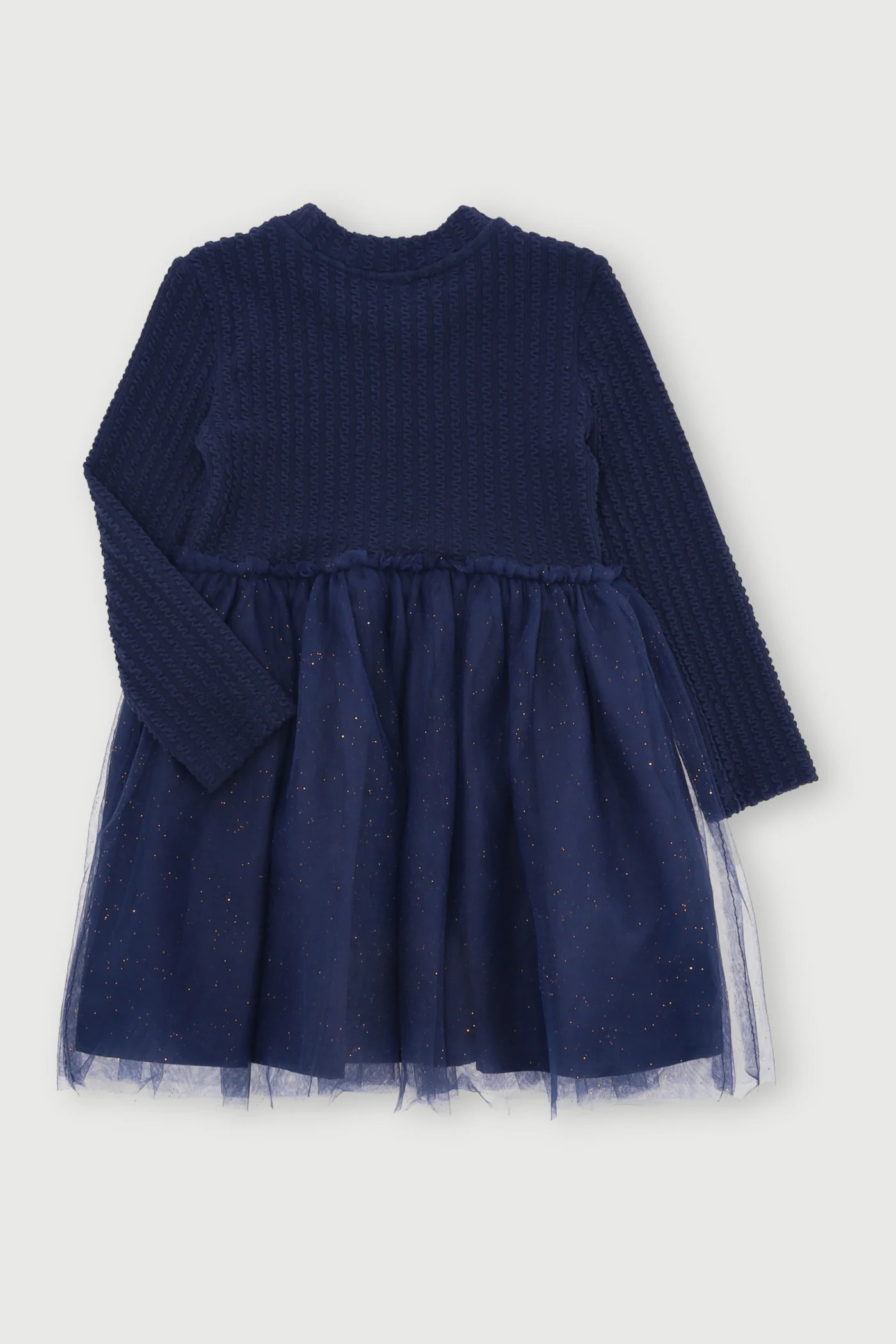 Pre-Girls Long Sleeve Crinkle Mesh Dress - Navy - Image 2