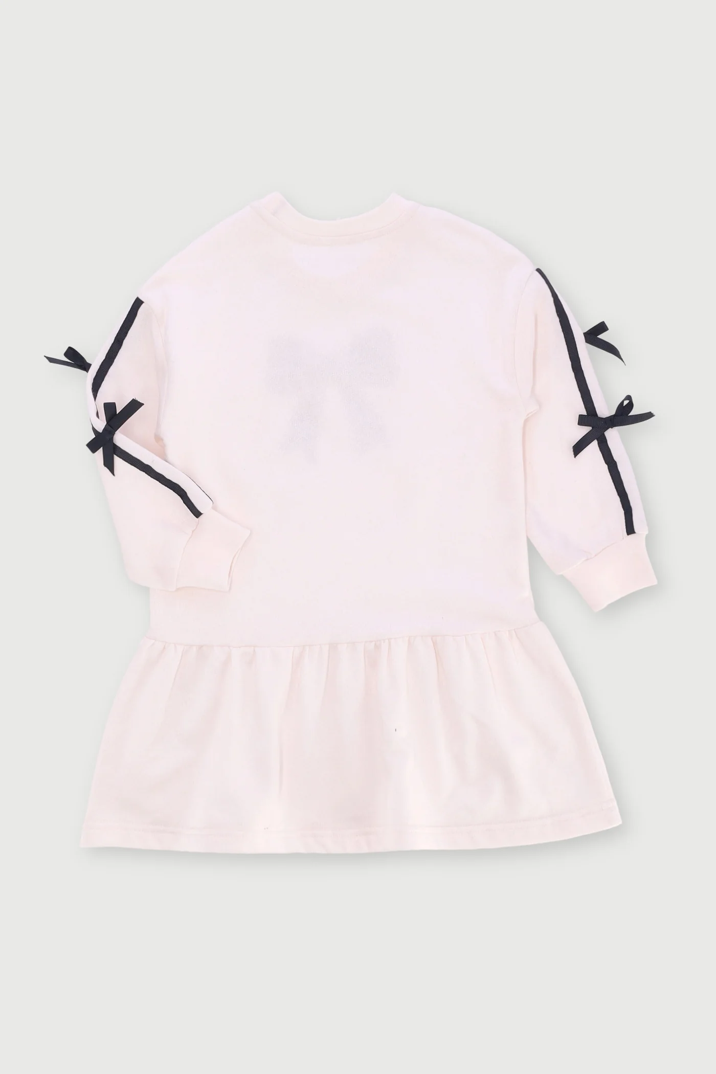 Pre-Girls Long Sleeve Fleece Bow Tapes Dress - Cream - Image 2