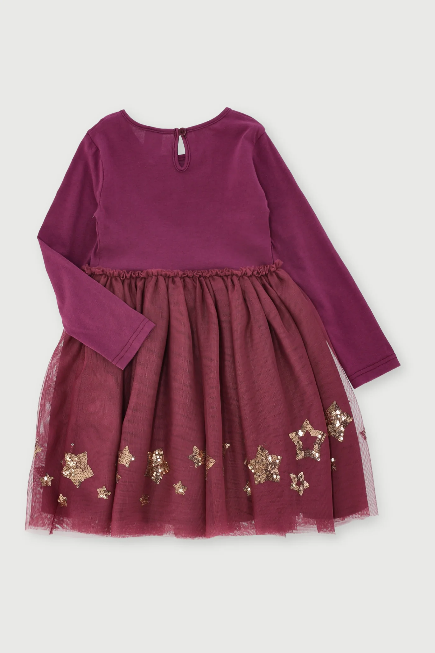Pre-Girls Long Sleeve Rib Mesh Dress - Burgundy - Image 2