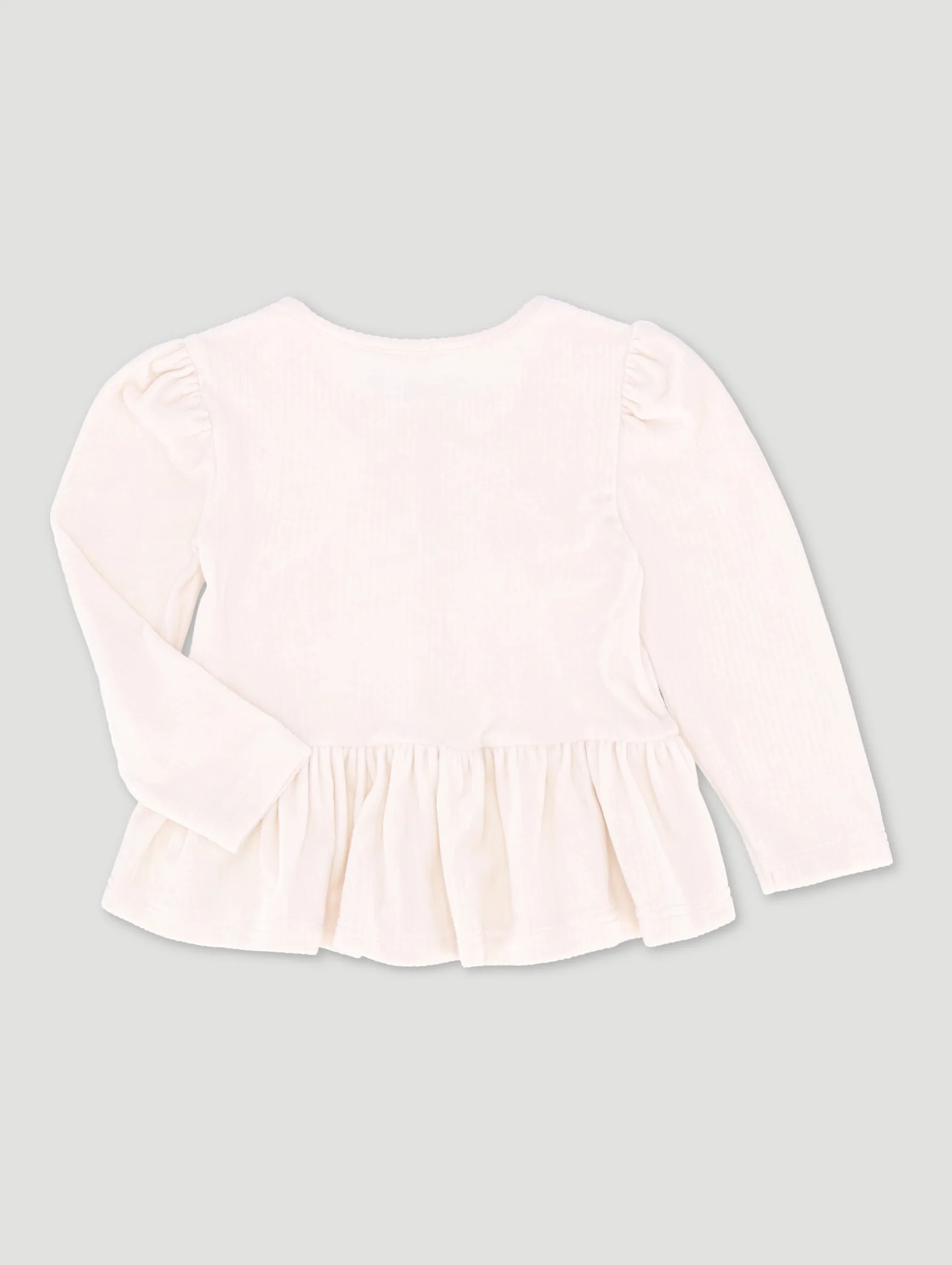 Pre-Girls Long Sleeve Rib Top With Bow Trims - Cream - Image 2