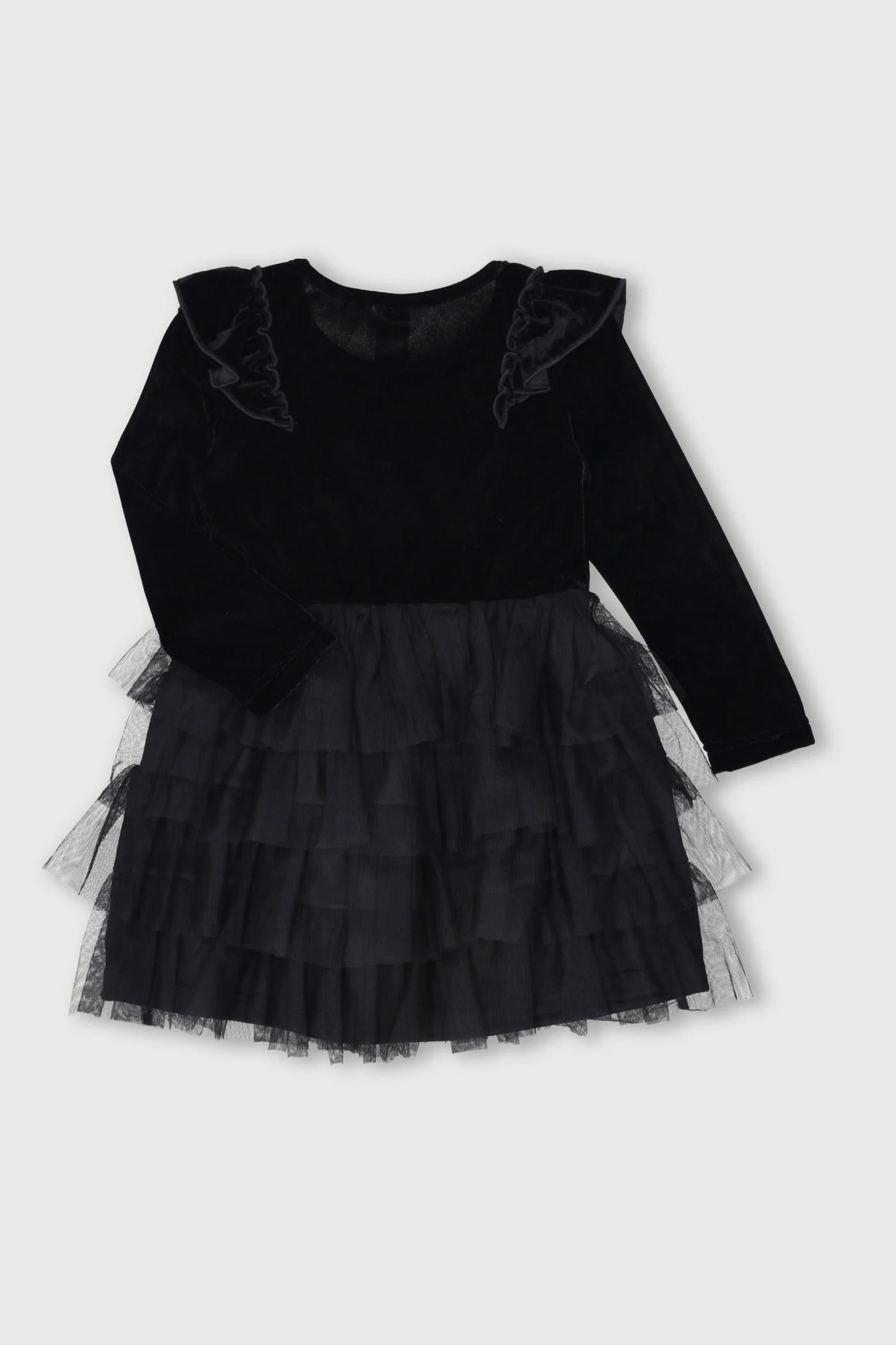 Pre-Girls Long Sleeve Velvet Mesh Rara Dress - Black - Image 2