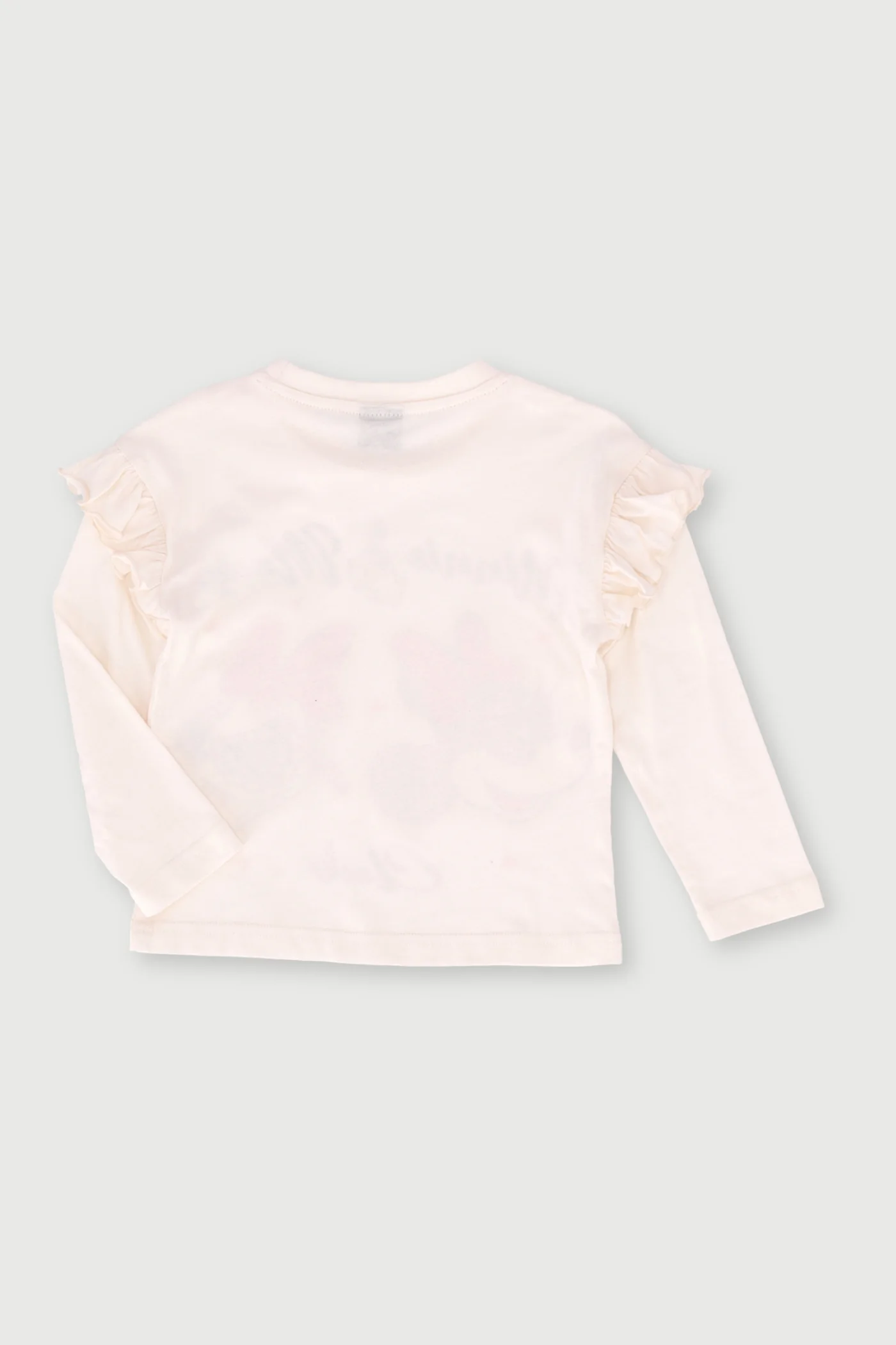 Pre-Girls Minnie Long Sleeve Tee With Frills  - Cream - Image 2