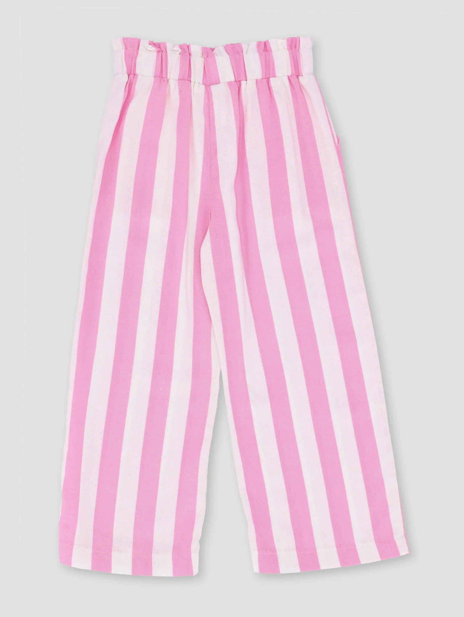 Pre-Girls Paper Bag Stripe Linen Pant - Pink - Image 3