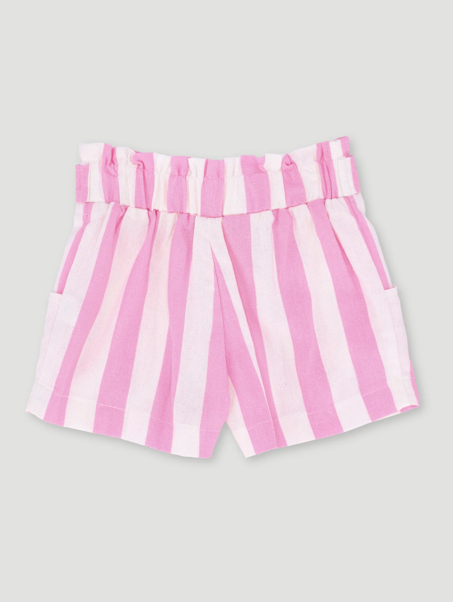 Pre-Girls Paper Bag Stripe Linen Short - Pink - Image 2