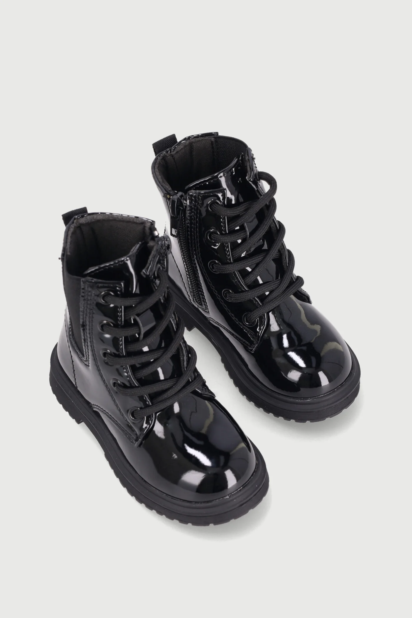 Pre-Girls Patent Military Boot - Black - Image 2