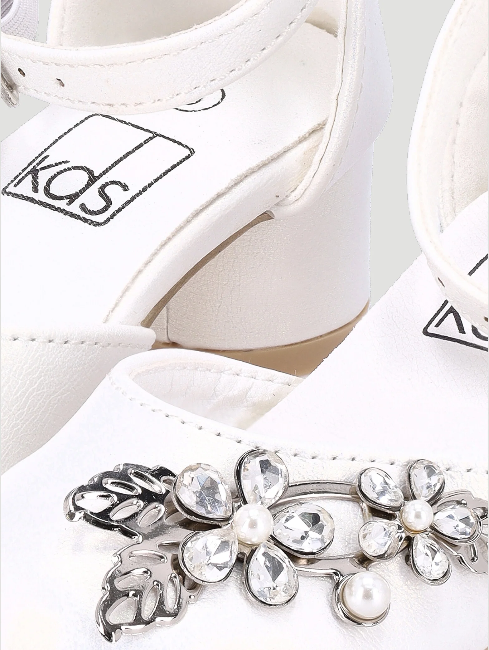 Pre-Girls Pearl Trim Heel - White - Image 2