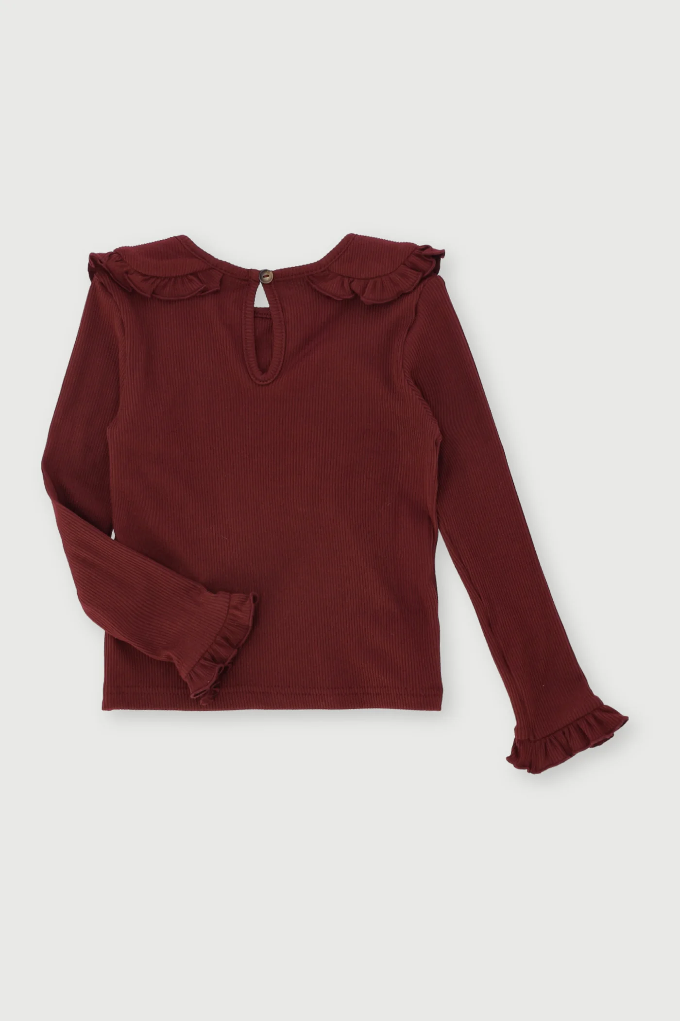 Pre-Girls Peter Pan Long Sleeve Rib Top - Burgundy - Image 2