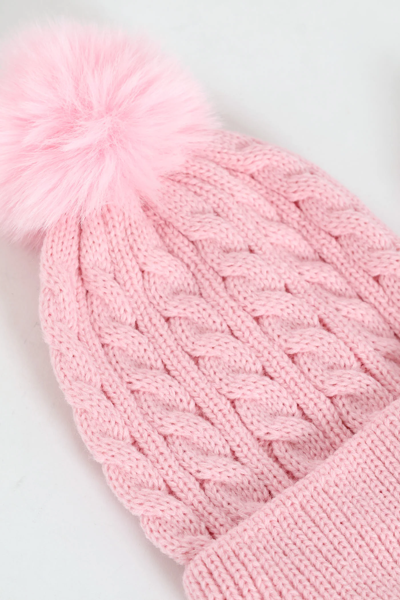Pre-Girls Pink Cable Knit Beanie With Gloves - Pink - Image 2