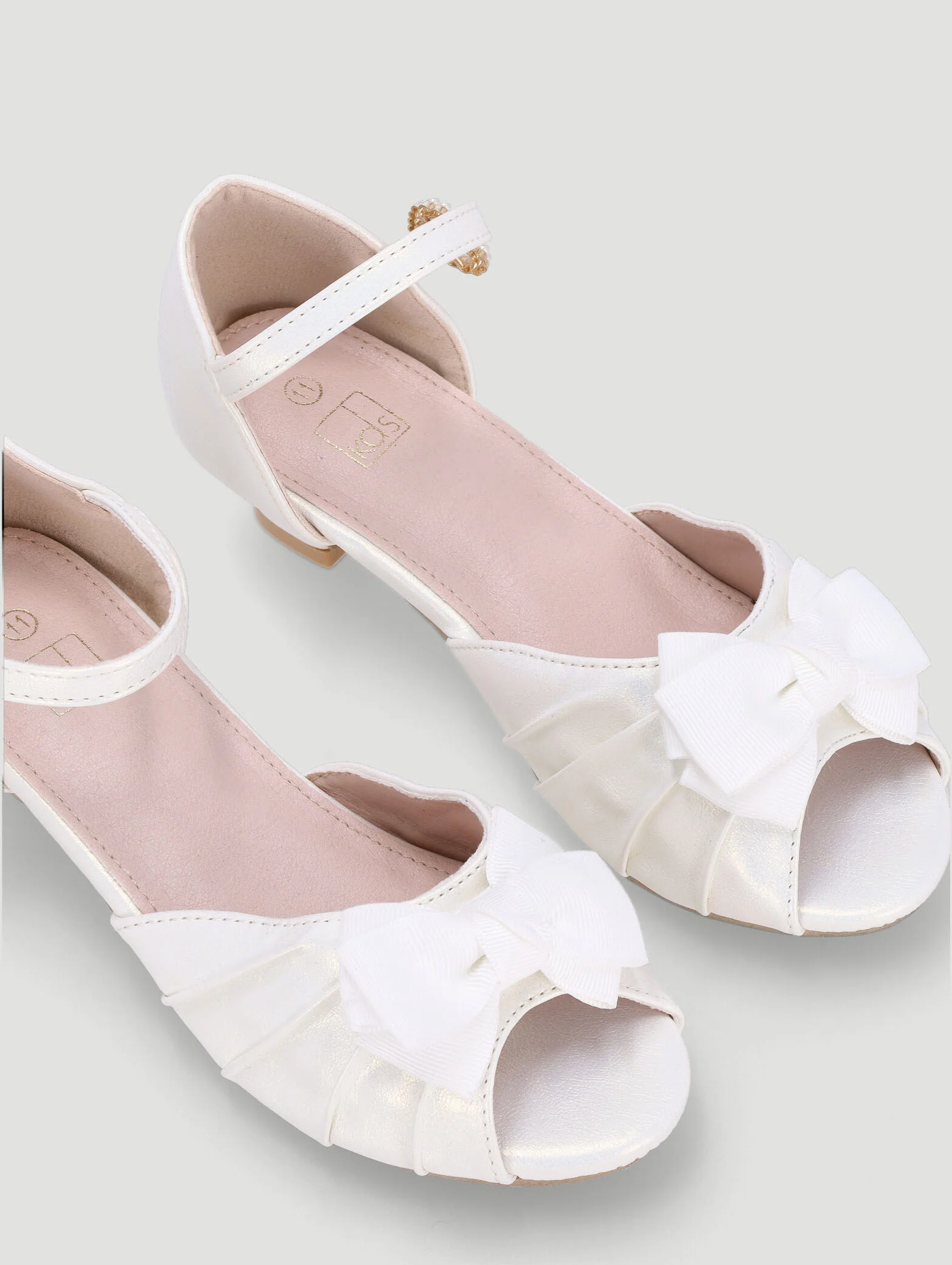 Pre-Girls Pleated Bow Heel - White - Image 2