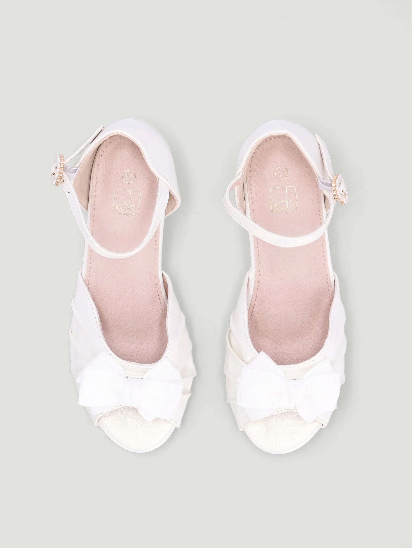 Pre-Girls Pleated Bow Heel - White - Image 3