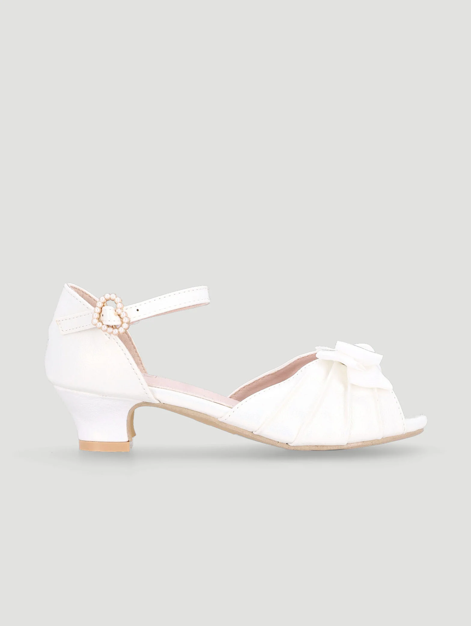 Pre-Girls Pleated Bow Heel - White - Image 4