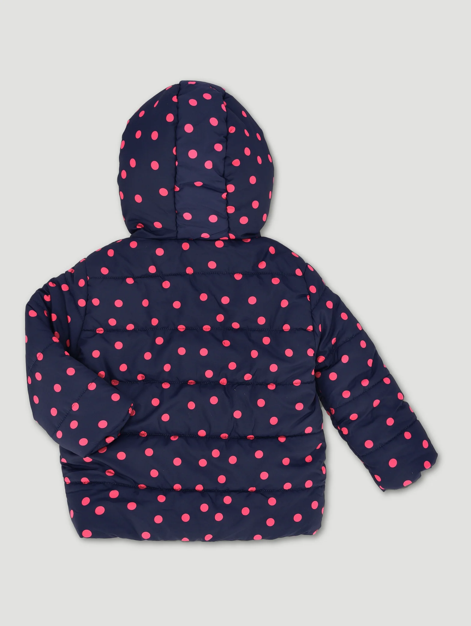 Pre-Girls Polka Dot Hooded Puffer - Navy - Image 2