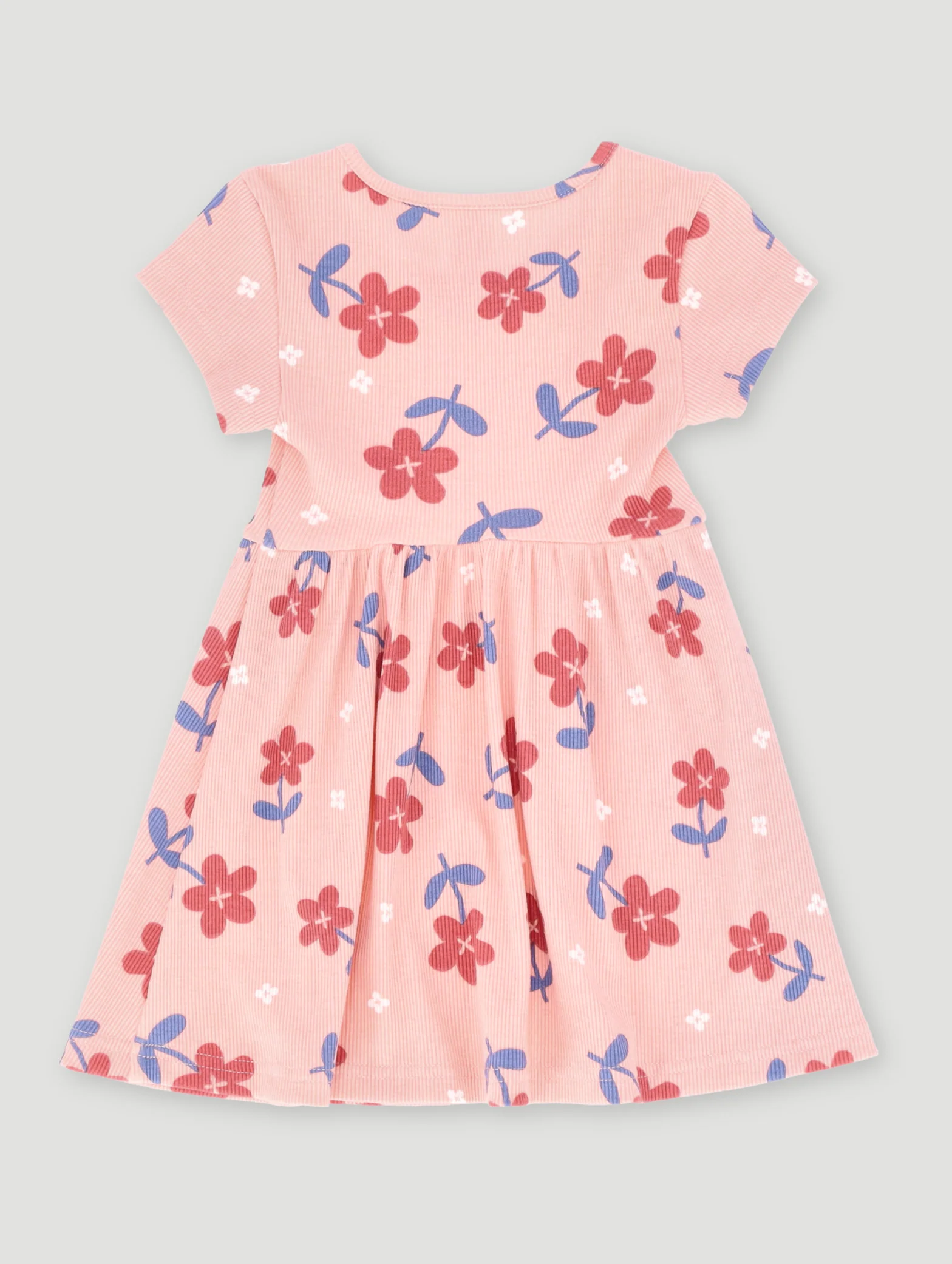 Pre-Girls Printed Floral Rib Dress - Coral - Image 2