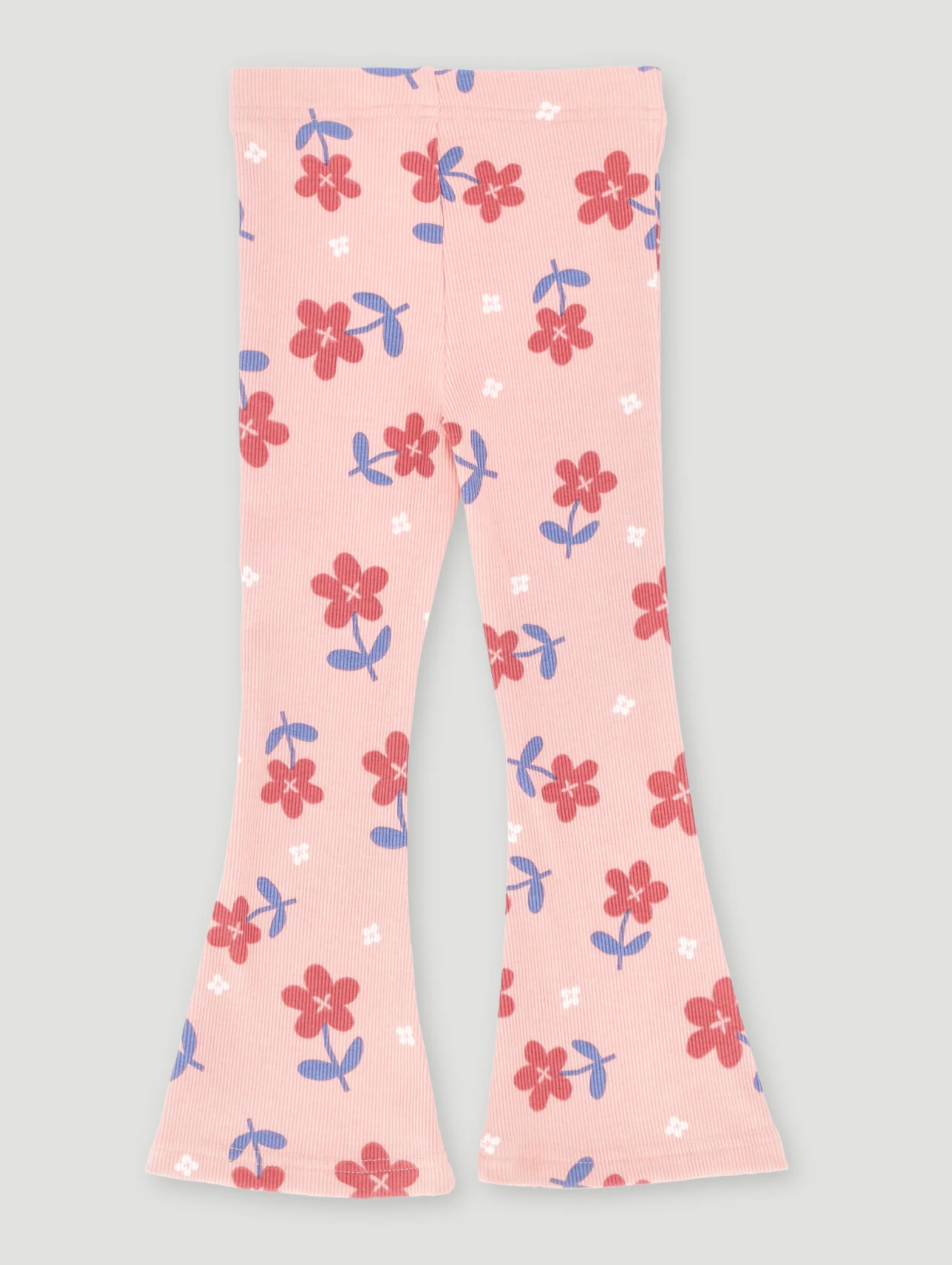 Pre-Girls Printed Floral Rib Flare Leg Pant - Coral Pink - Image 2