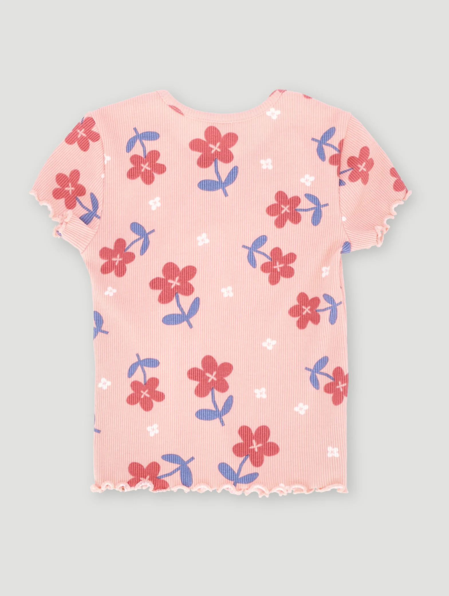 Pre-Girls Printed Floral Rib Tee - Coral Pink - Image 2
