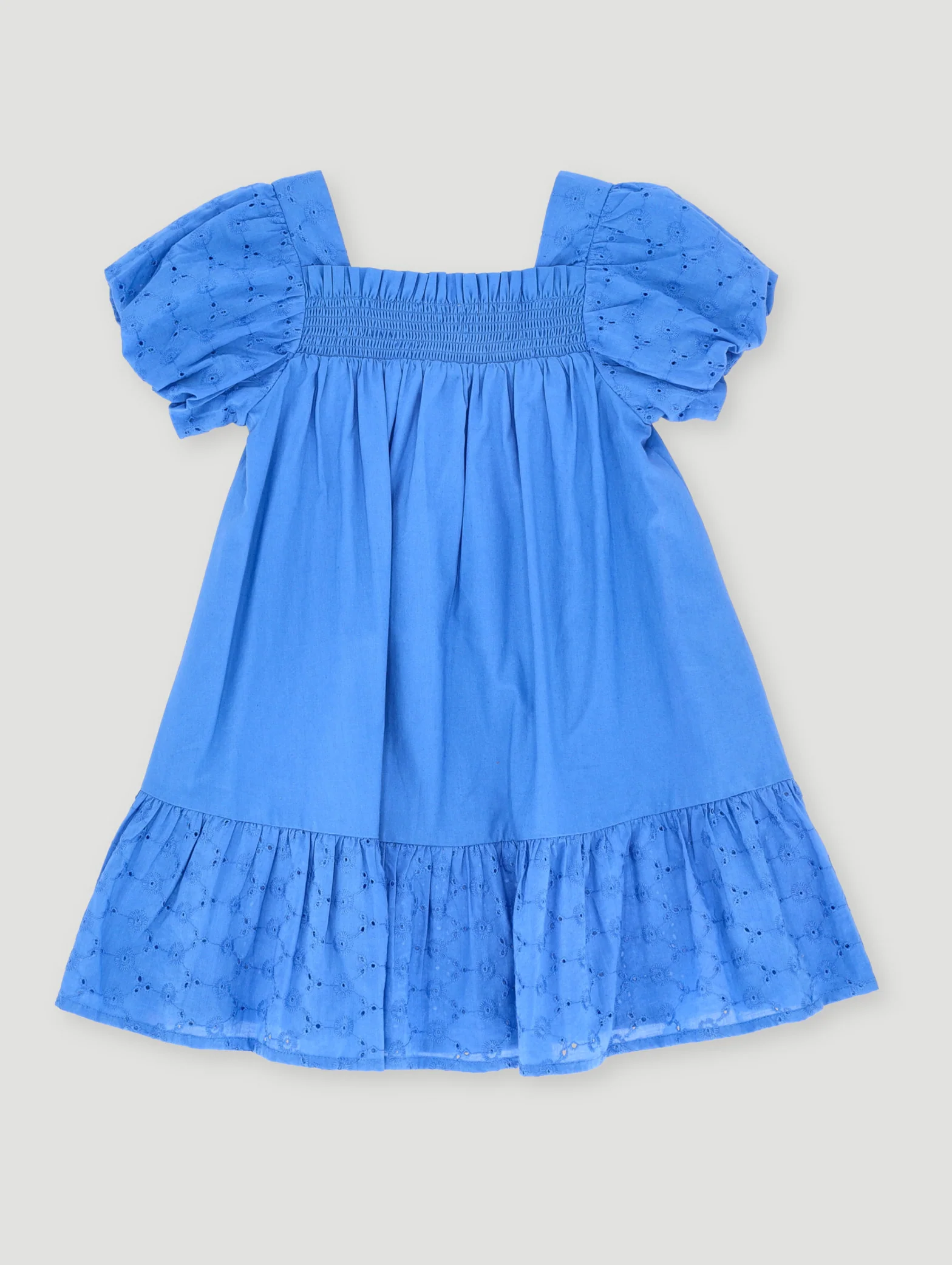 Pre- Girls Puff Sleeve Anglaise Dress - Cobalt - Image 2