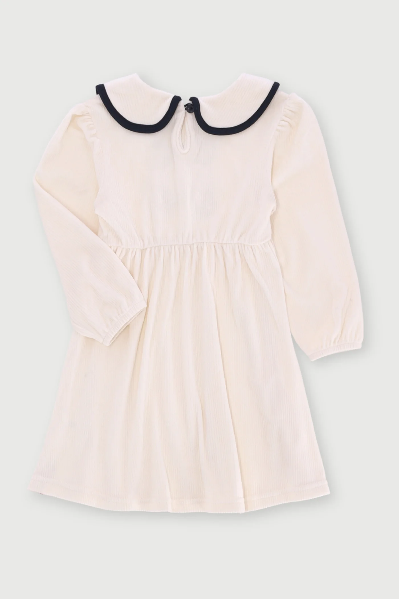 Pre-Girls Rib Velour Bows Dress - Cream - Image 2