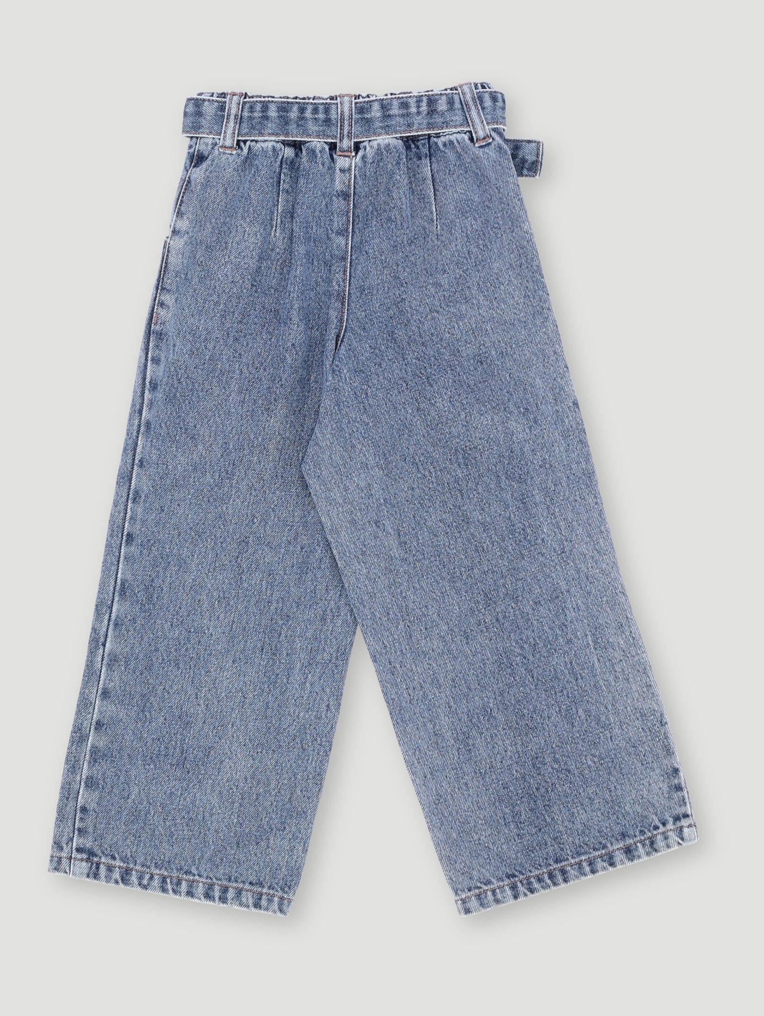 Pre-Girls Self Belt Wide Leg Denim - Mid Blue - Image 2
